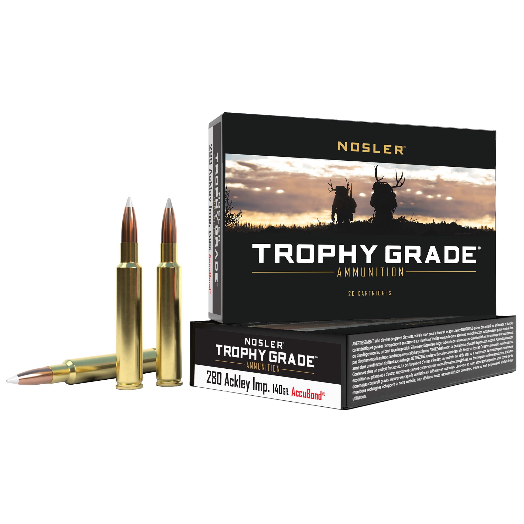Nosler Trophy Grade .280 Ackley Improved 140-Grain AccuBond Ammunition (20 Rounds)