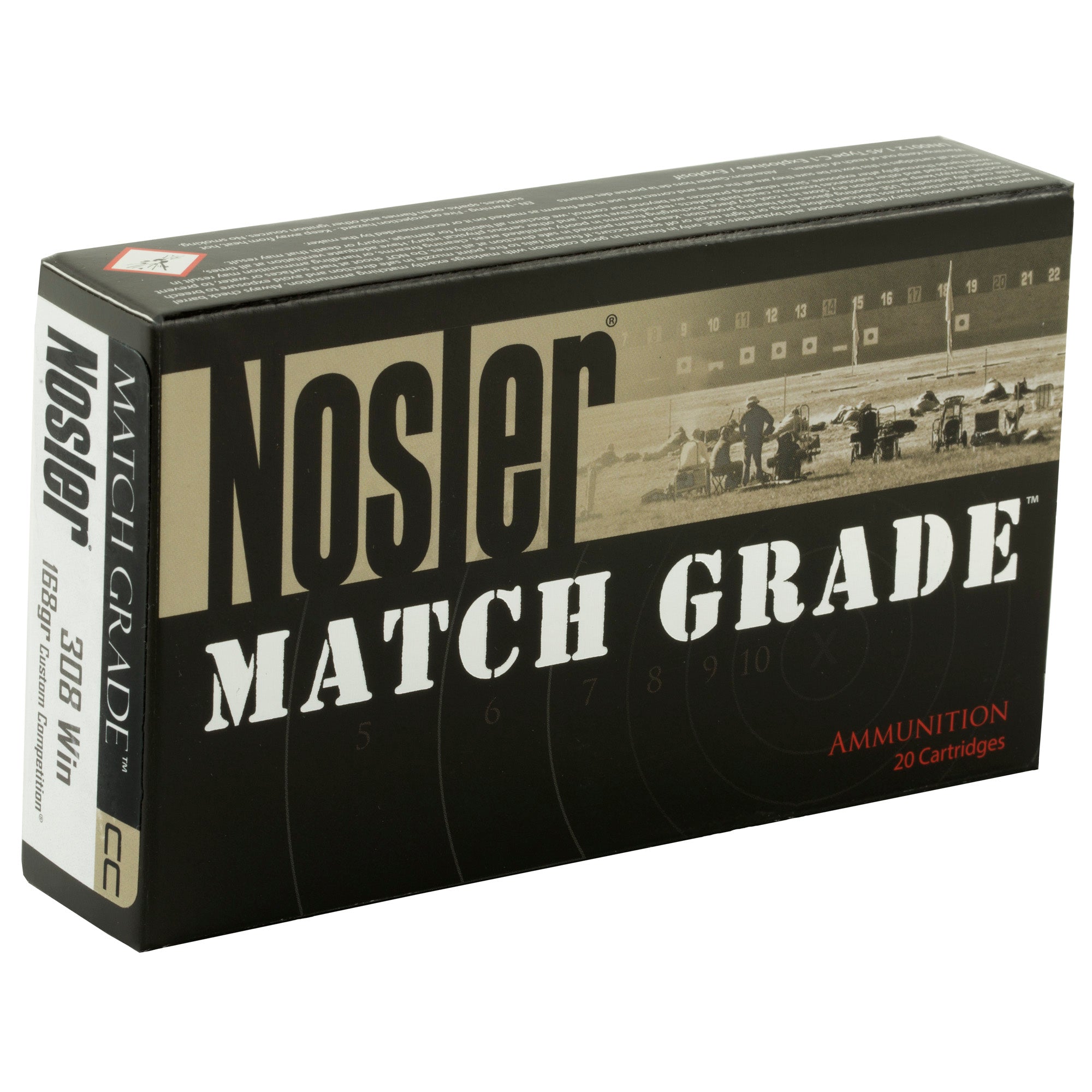 Nosler Match Grade 308 Winchester 168 Grain Custom Competition Ammunition (20 Rounds per Box, 200 per Case)