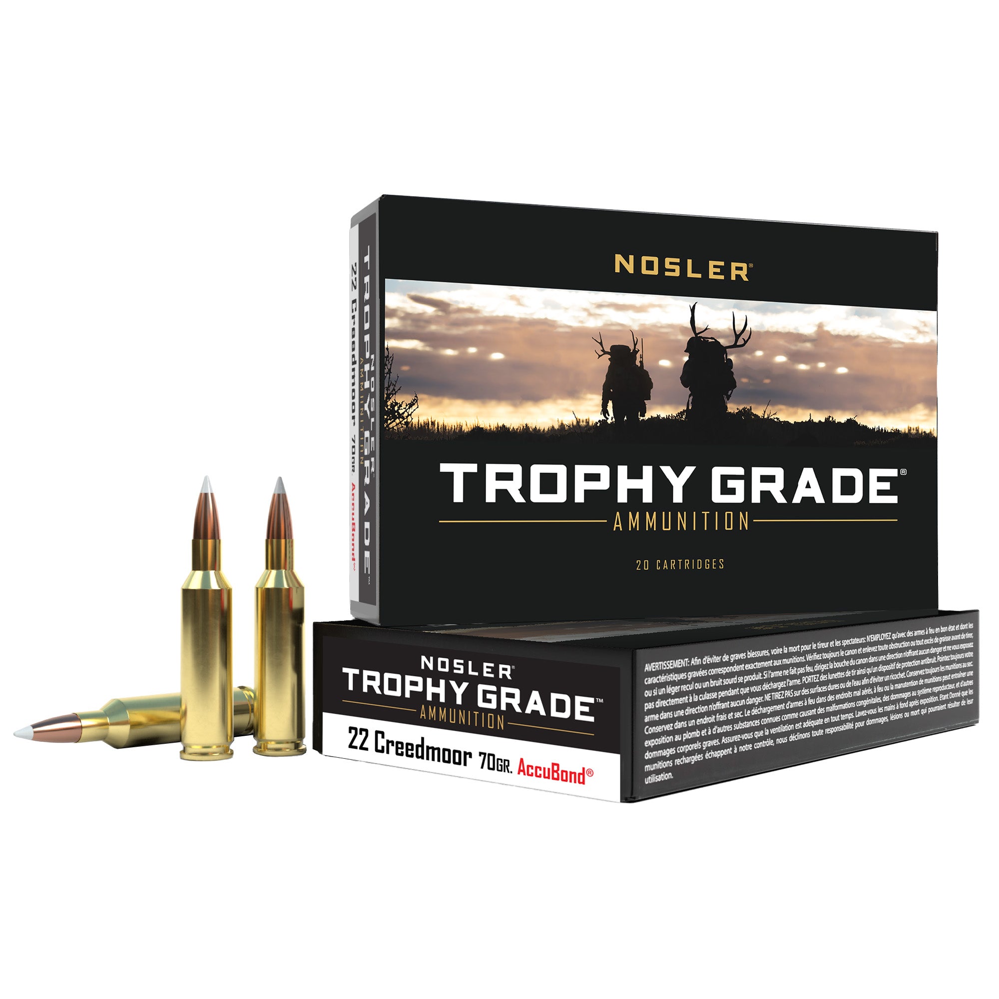Nosler Trophy Grade 22 Creedmoor 70 Grain AccuBond Ammunition (20 Rounds)