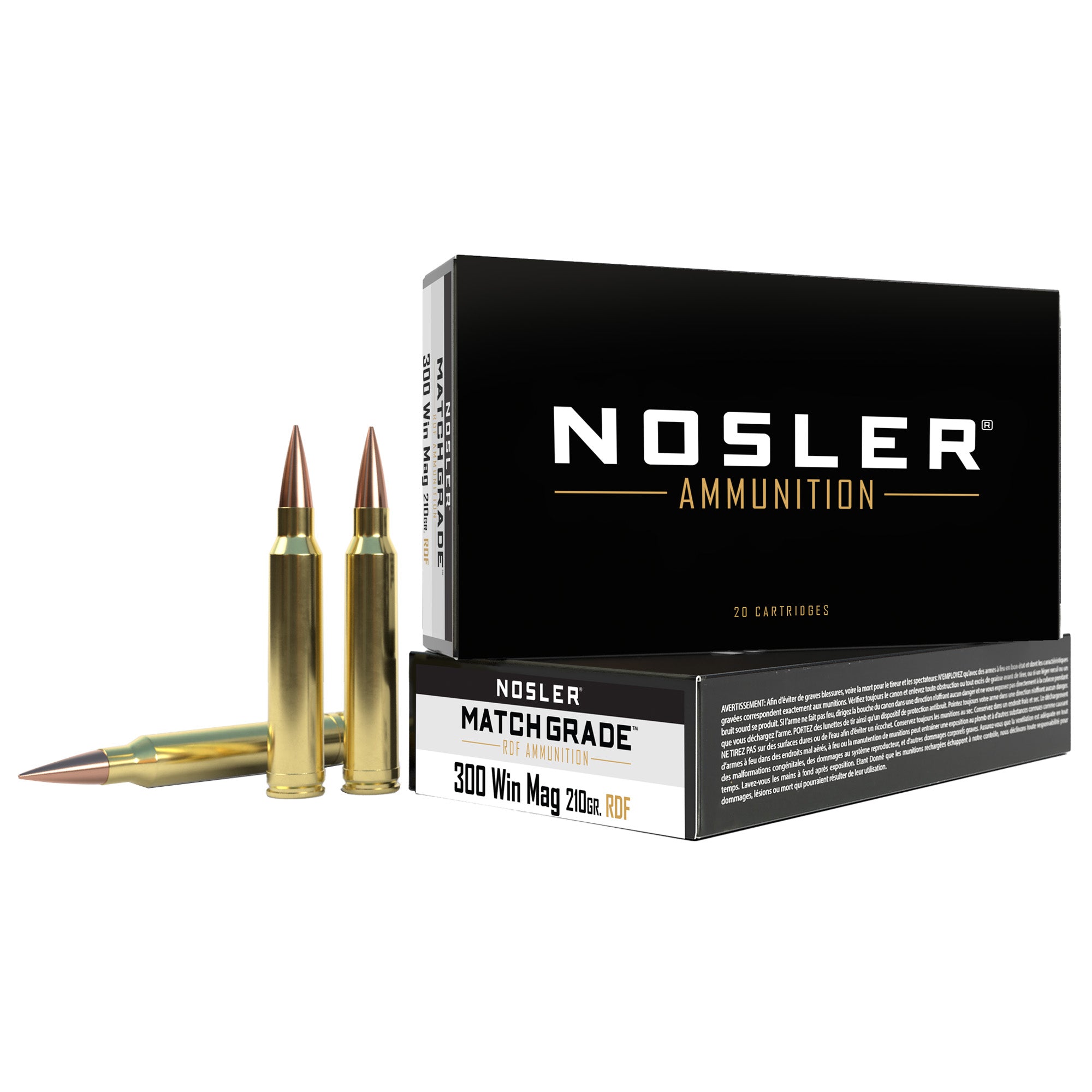 Nosler RDF Match Grade Ammunition for 300 Winchester Magnum, 210 Grain Boat Tail Hollow Point, 20 Rounds Per Box