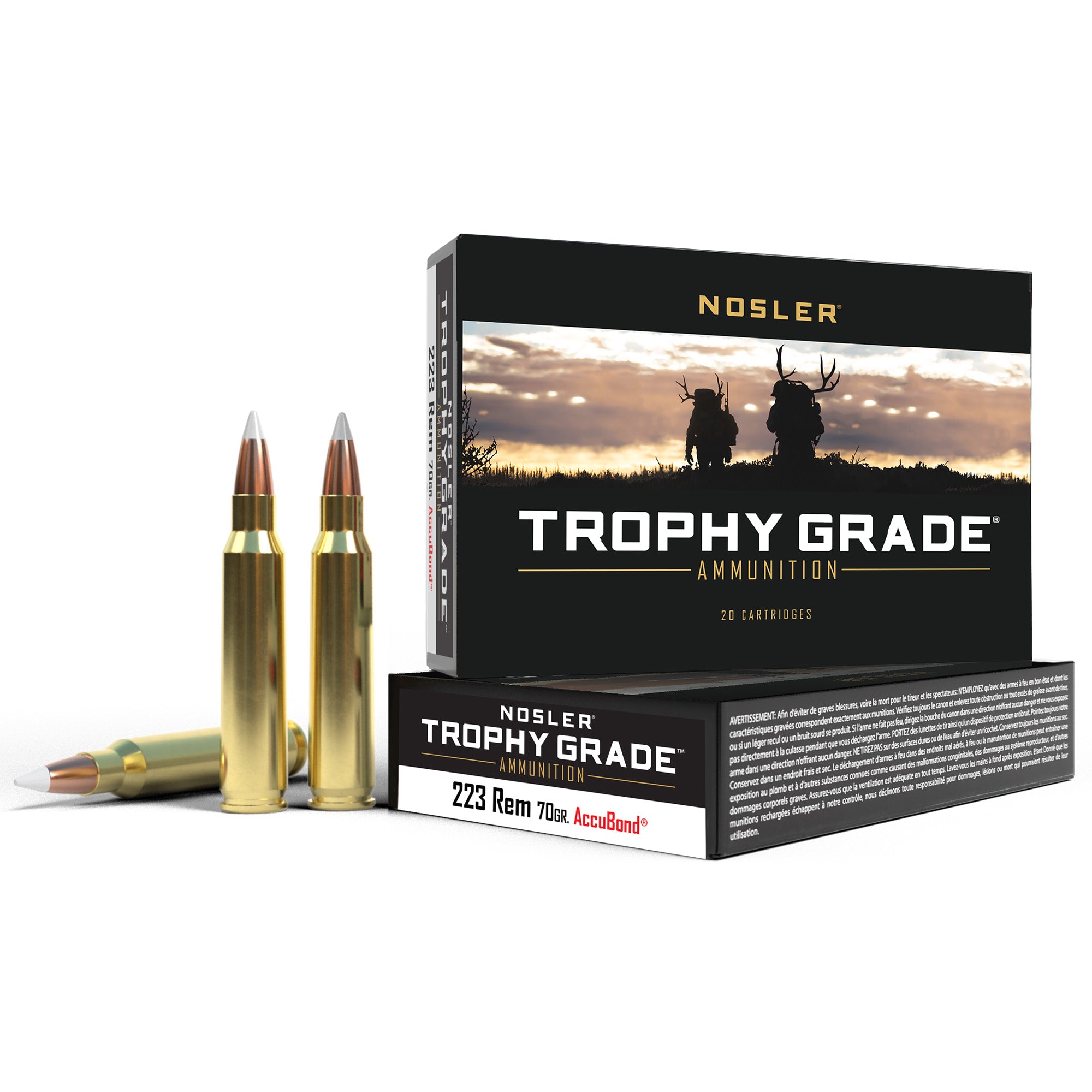 Nosler Trophy Grade 223 Remington 70 Grain AccuBond Ammunition - 20 Rounds