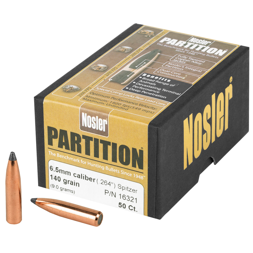 Nosler 6.5mm 140-Grain Partition Spitzer Bullet - 50 Count