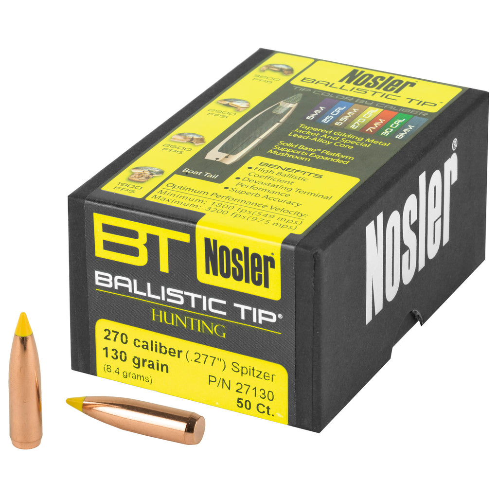 Nosler Ballistic Tip 270 Caliber 130-Grain Hunting Ammunition - 50 Rounds