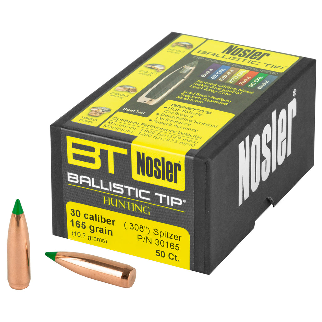 Nosler Ballistic Tip 30 Caliber 165-Grain Bullet - 50 Count
