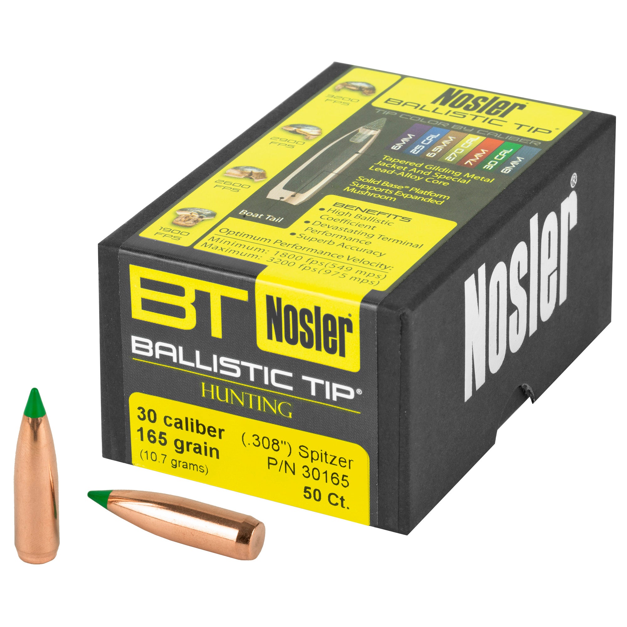 Nosler Ballistic Tip 30 Caliber 165-Grain Bullet - 50 Count