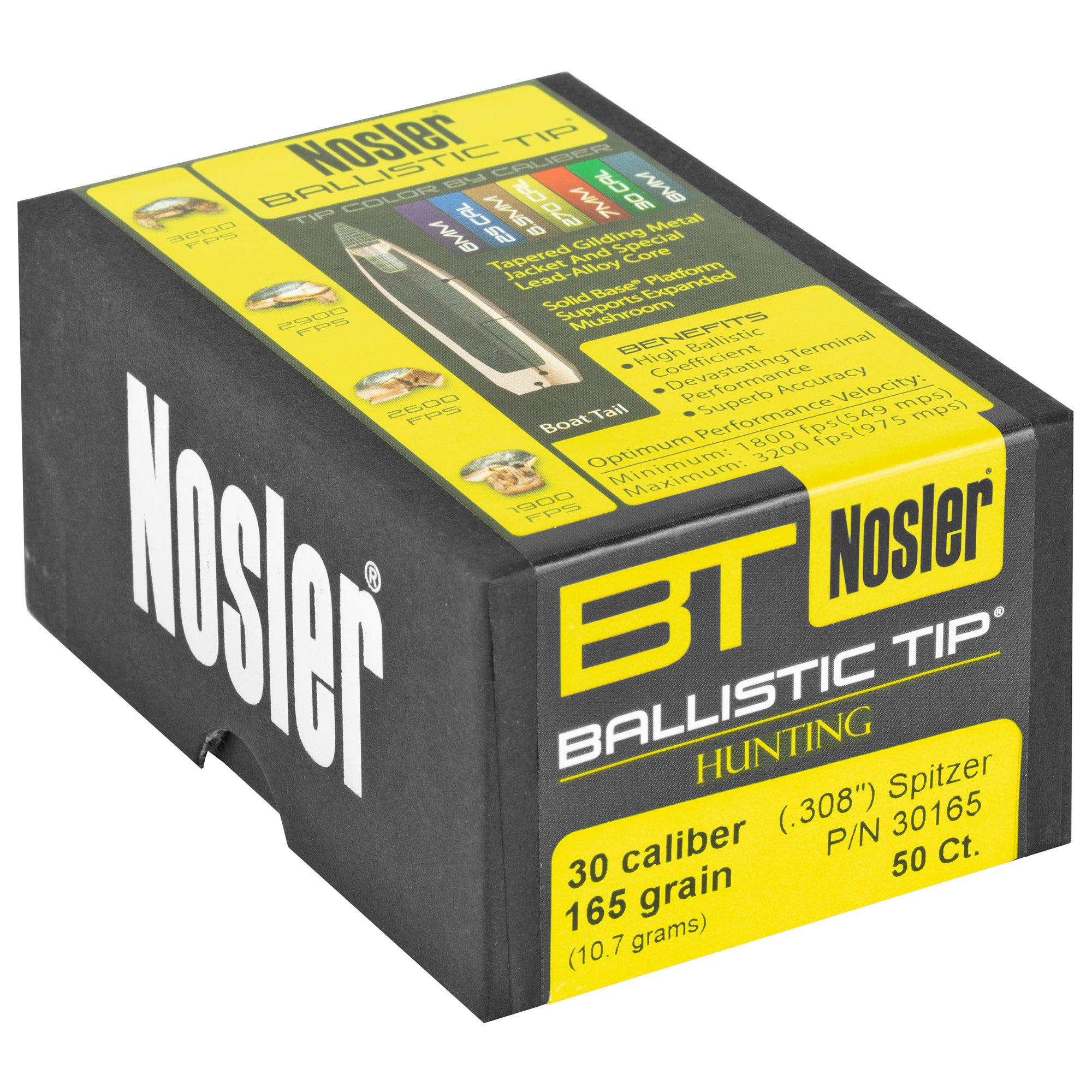 Nosler Ballistic Tip 30 Caliber 165-Grain Bullet - 50 Count