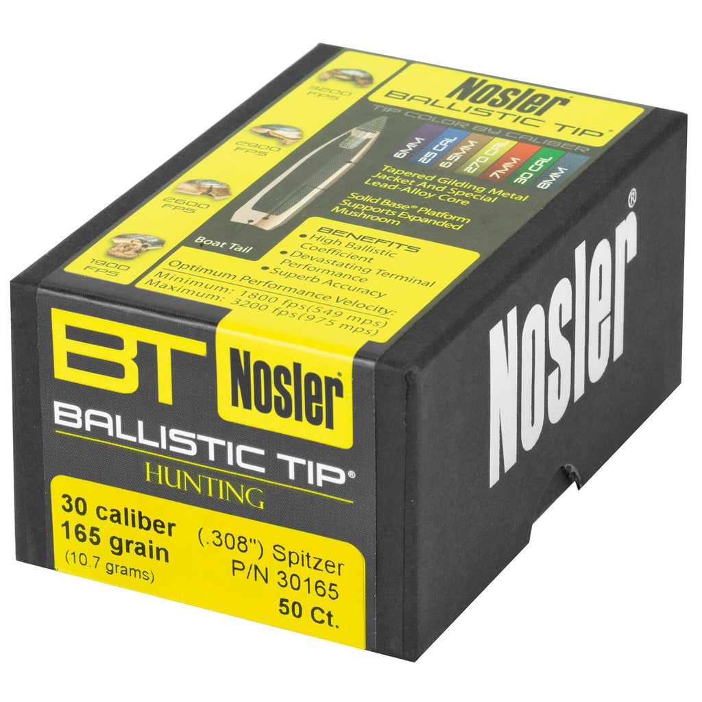 Nosler Ballistic Tip 30 Caliber 165-Grain Bullet - 50 Count