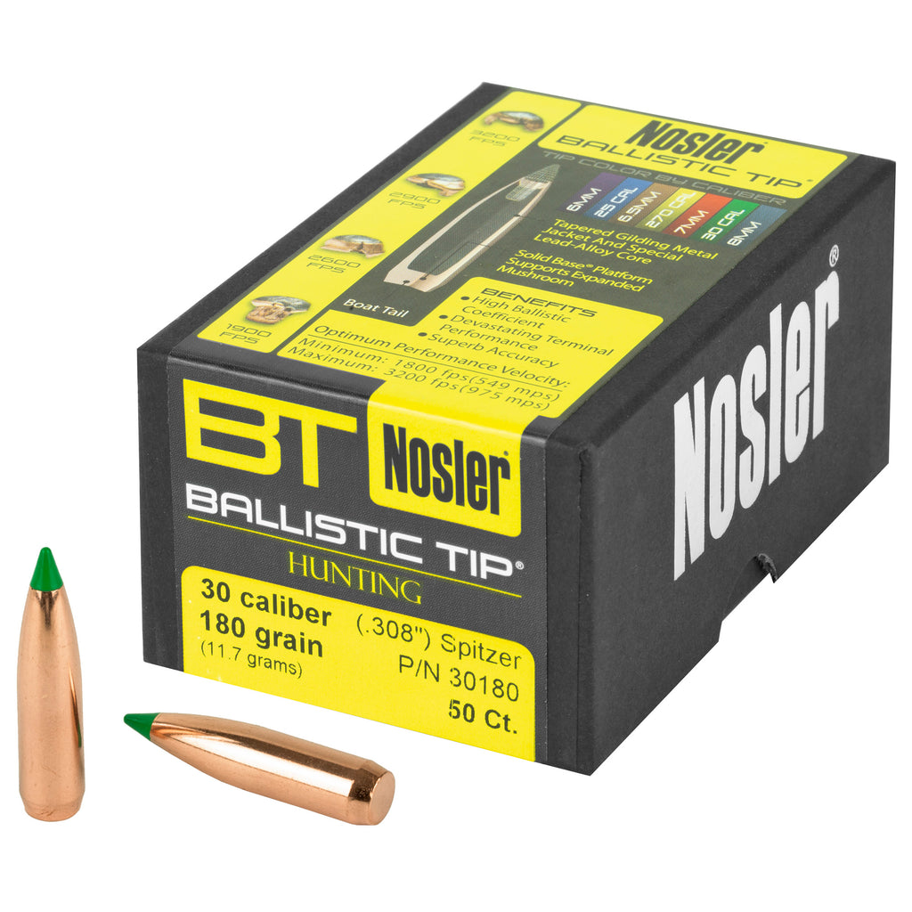 Nosler Ballistic Tip 30 Caliber 180 Grain Rifle Bullets (50 Count)