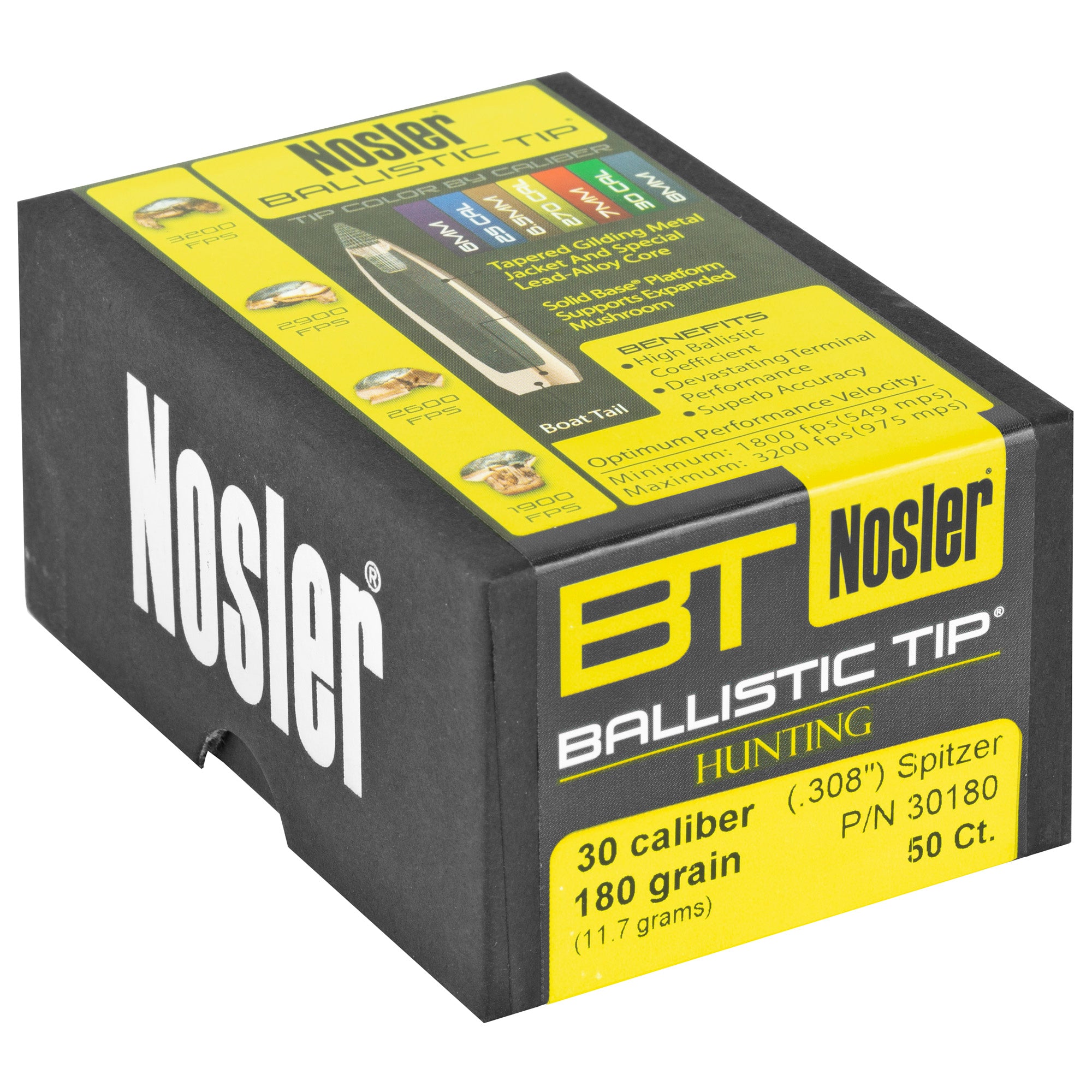 Nosler Ballistic Tip 30 Caliber 180 Grain Rifle Bullets (50 Count)