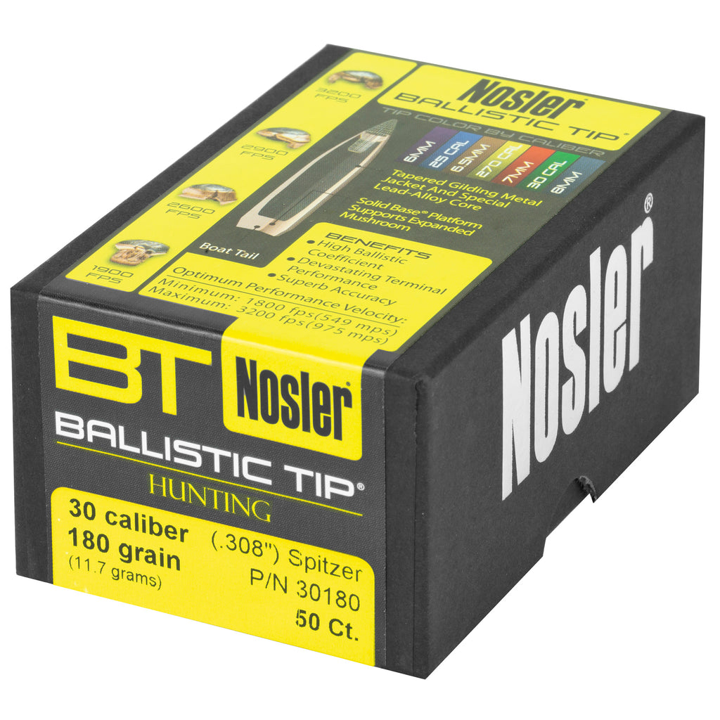 Nosler Ballistic Tip 30 Caliber 180 Grain Rifle Bullets (50 Count)