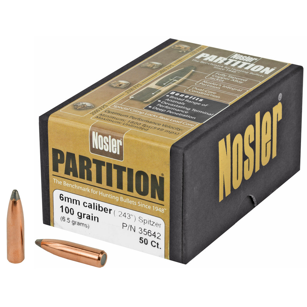 Nosler Partition 6mm 100-Grain Spitzer Bullet, 50 Rounds - Model NOSB35642