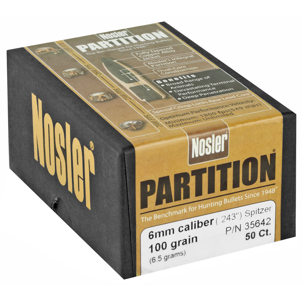 Nosler Partition 6mm 100-Grain Spitzer Bullet, 50 Rounds - Model NOSB35642