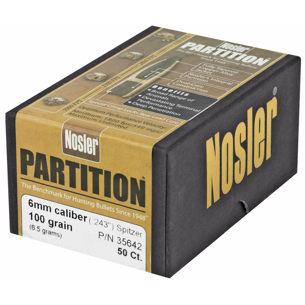 Nosler Partition 6mm 100-Grain Spitzer Bullet, 50 Rounds - Model NOSB35642