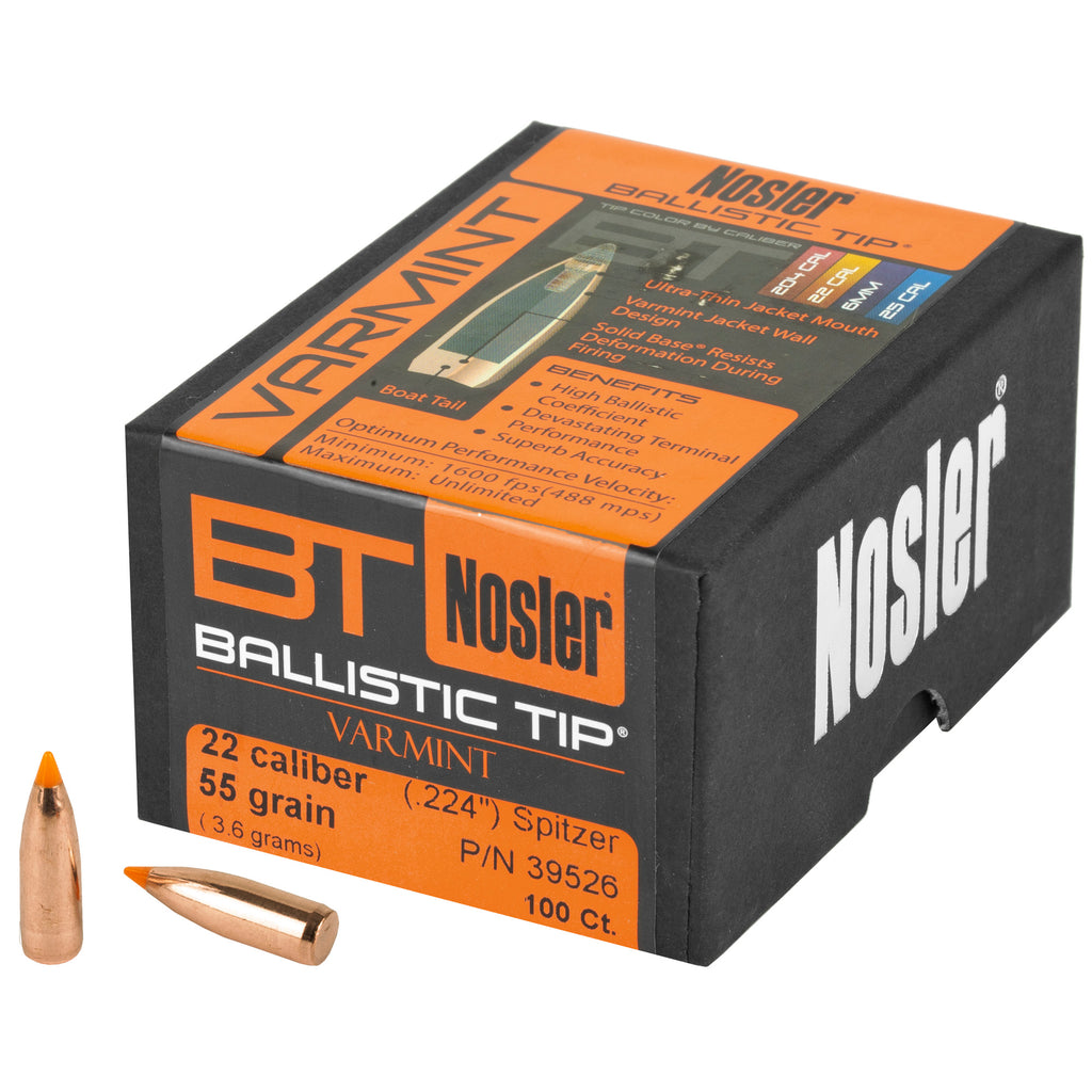 Nosler Ballistic Tip Varmint Bullets 22 Caliber, 55 Grain, 100 Count