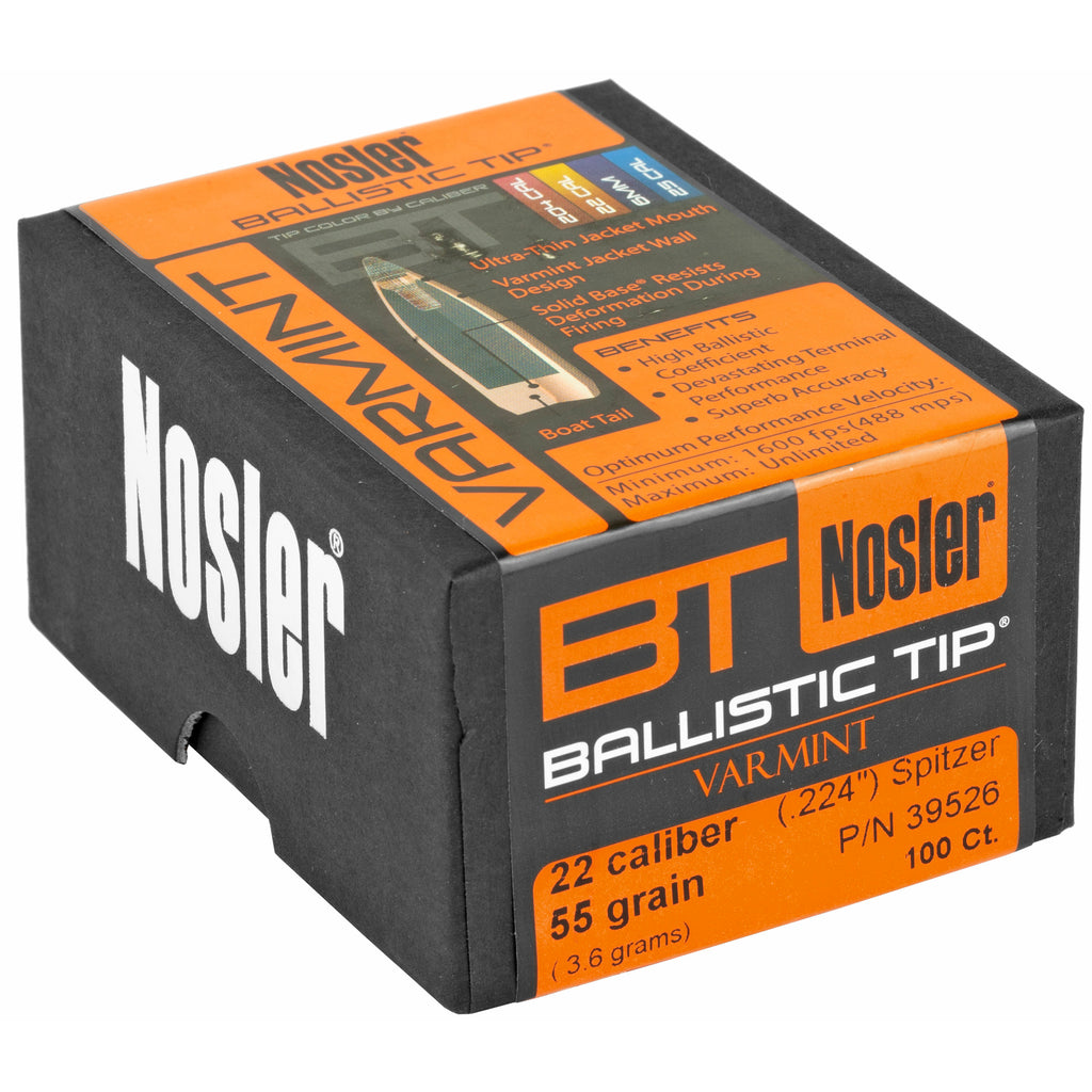 Nosler Ballistic Tip Varmint Bullets 22 Caliber, 55 Grain, 100 Count