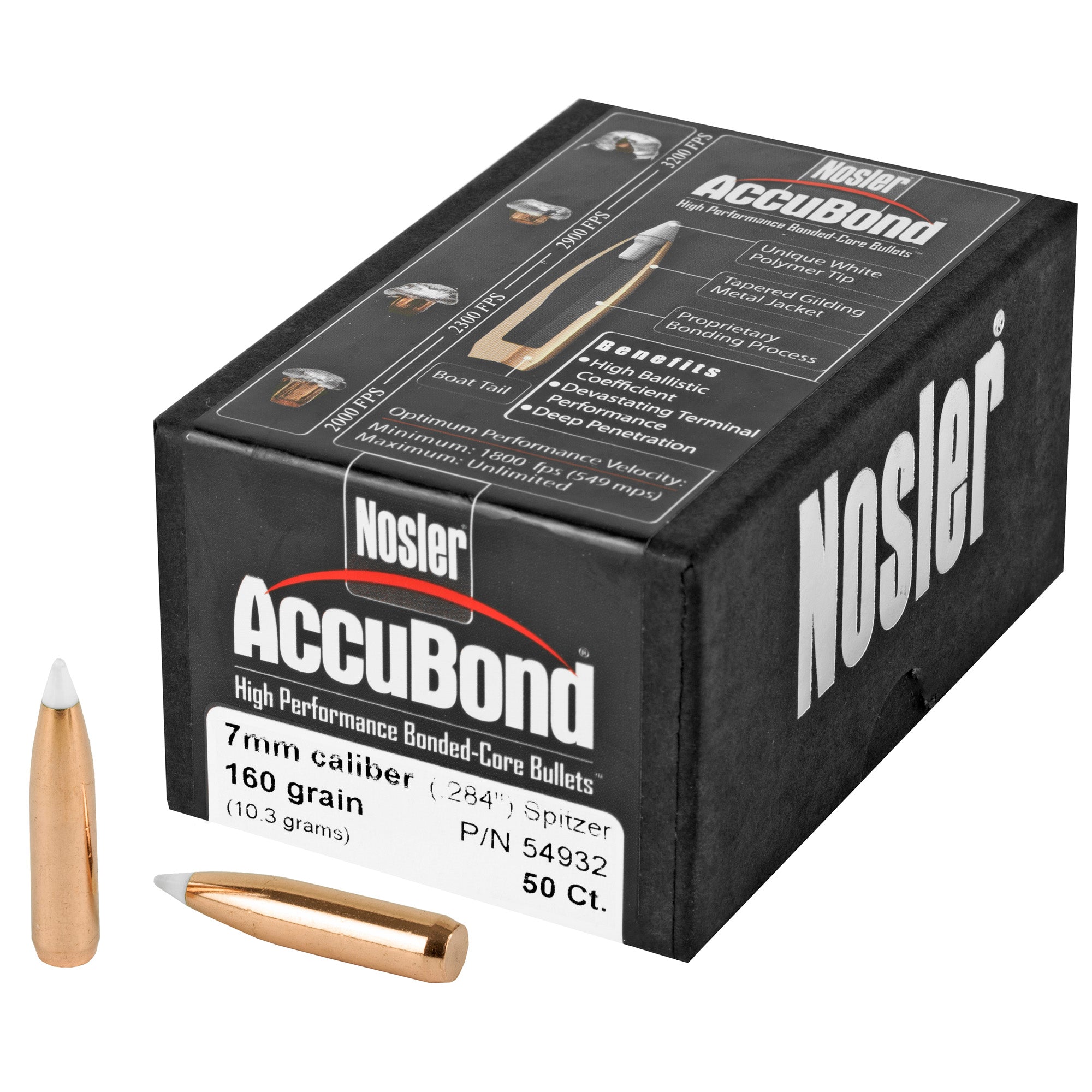 Nosler 7mm 160 Grain AccuBond Bullet (50 Count) - Precision Copper-Alloy Core for Deep Penetration