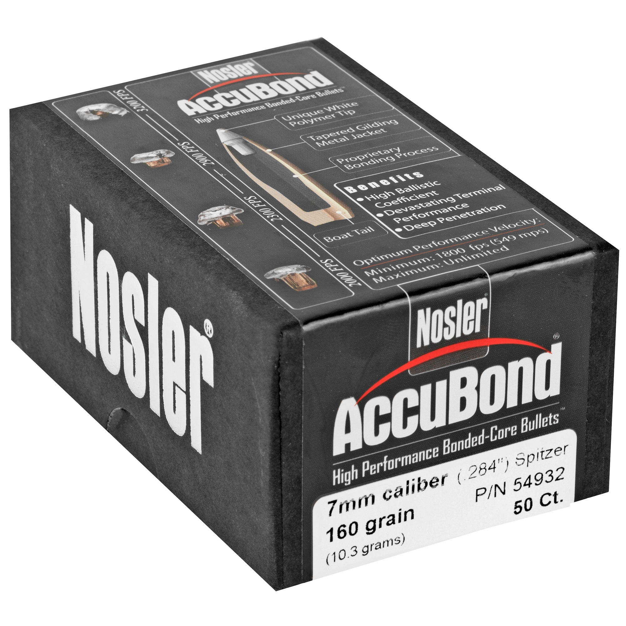Nosler 7mm 160 Grain AccuBond Bullet (50 Count) - Precision Copper-Alloy Core for Deep Penetration