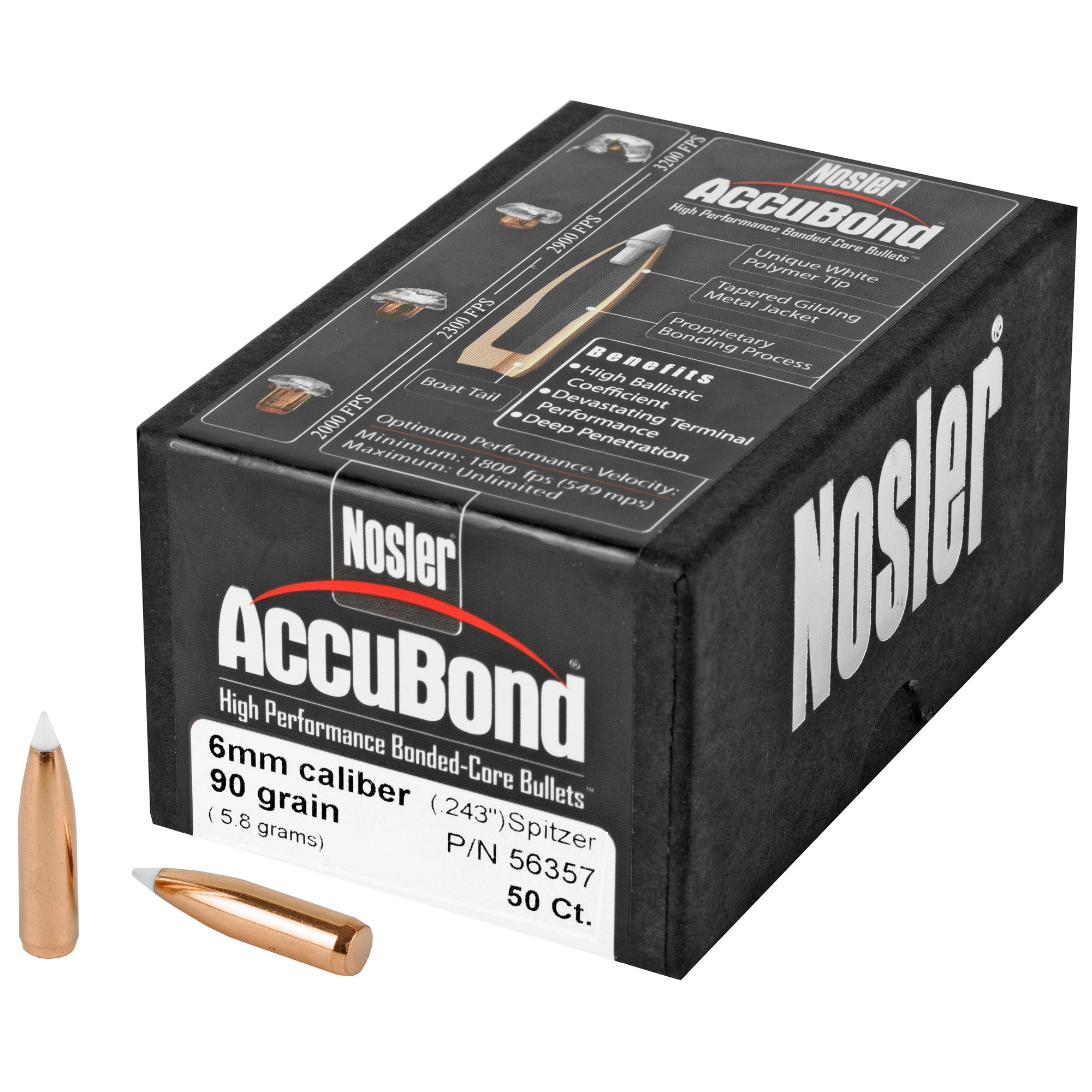 Nosler AccuBond .243 Caliber, 90 Grain, 50 Rounds - Precision Hunting Bullet
