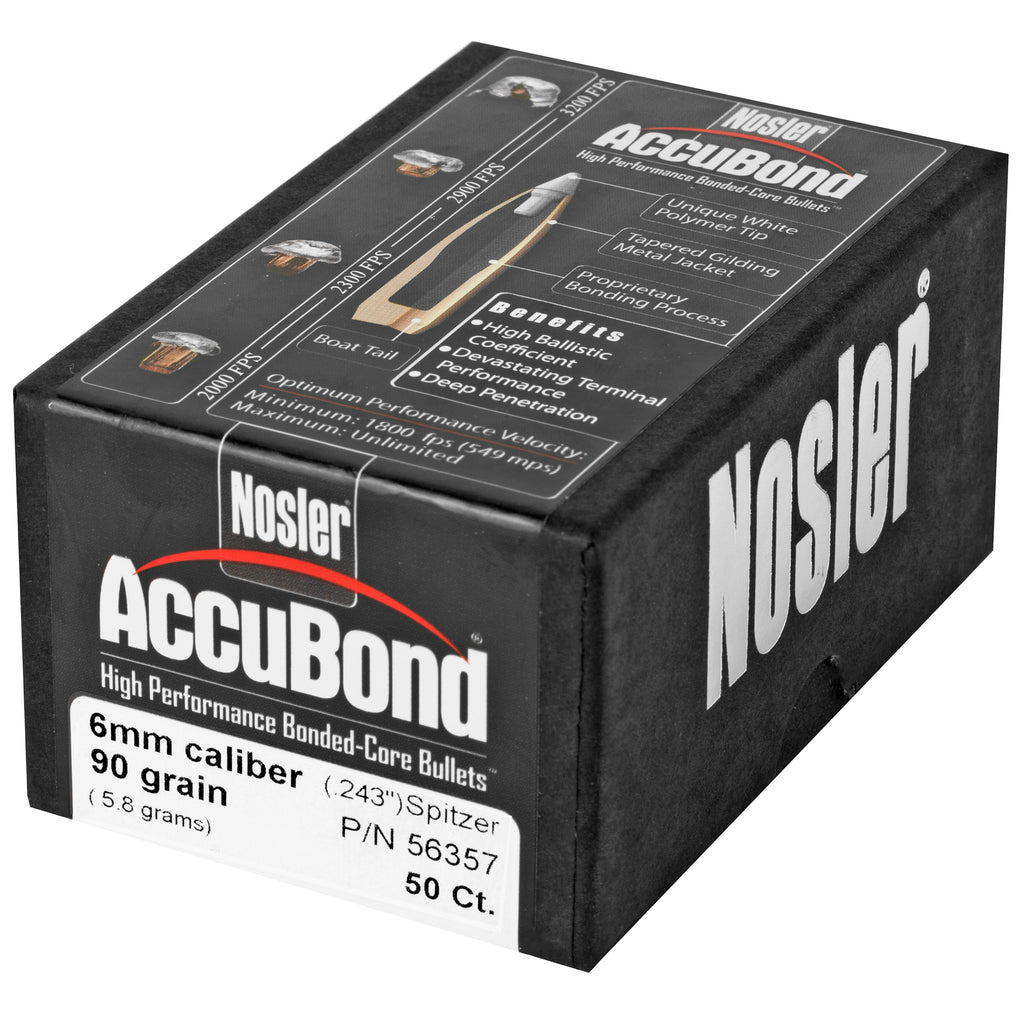 Nosler AccuBond .243 Caliber, 90 Grain, 50 Rounds - Precision Hunting Bullet