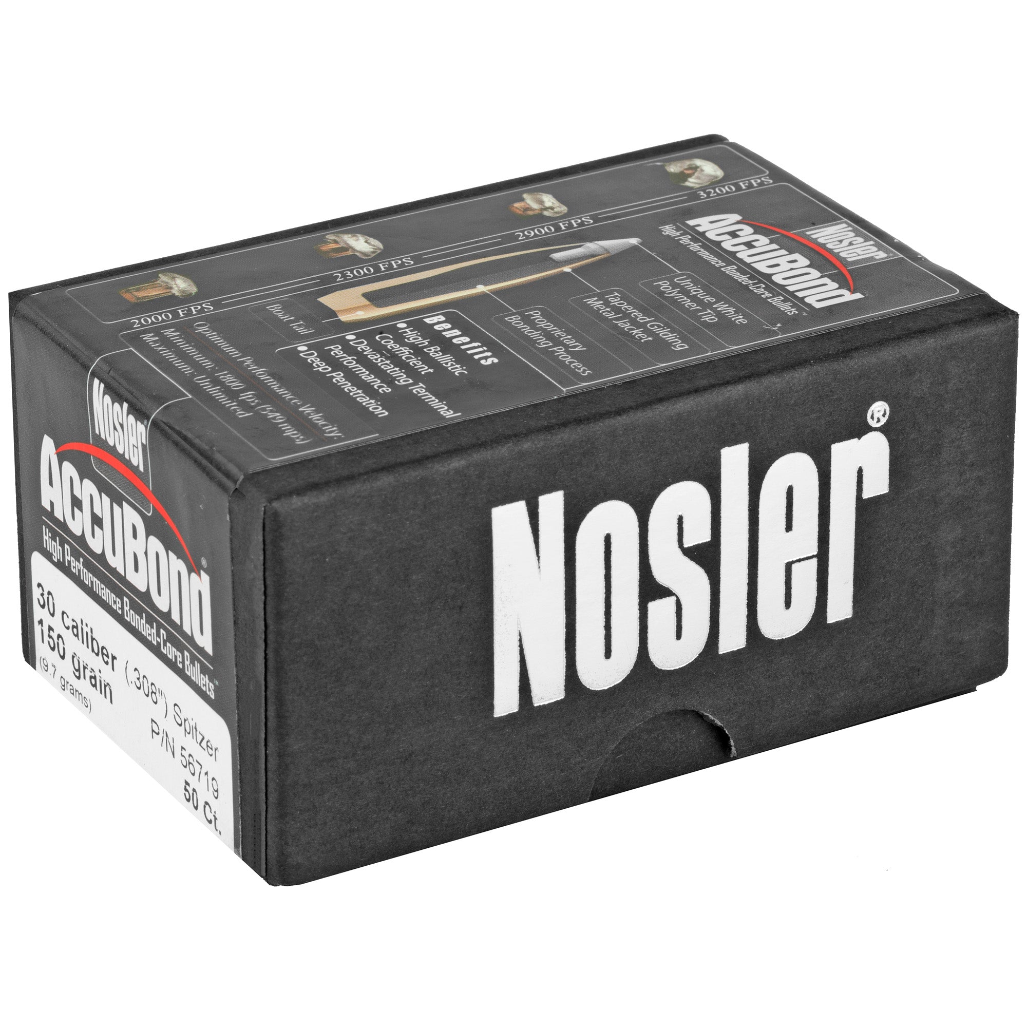Nosler AccuBond 30 Caliber 150 Grain Bonded Boat Tail Bullets (50 Count)