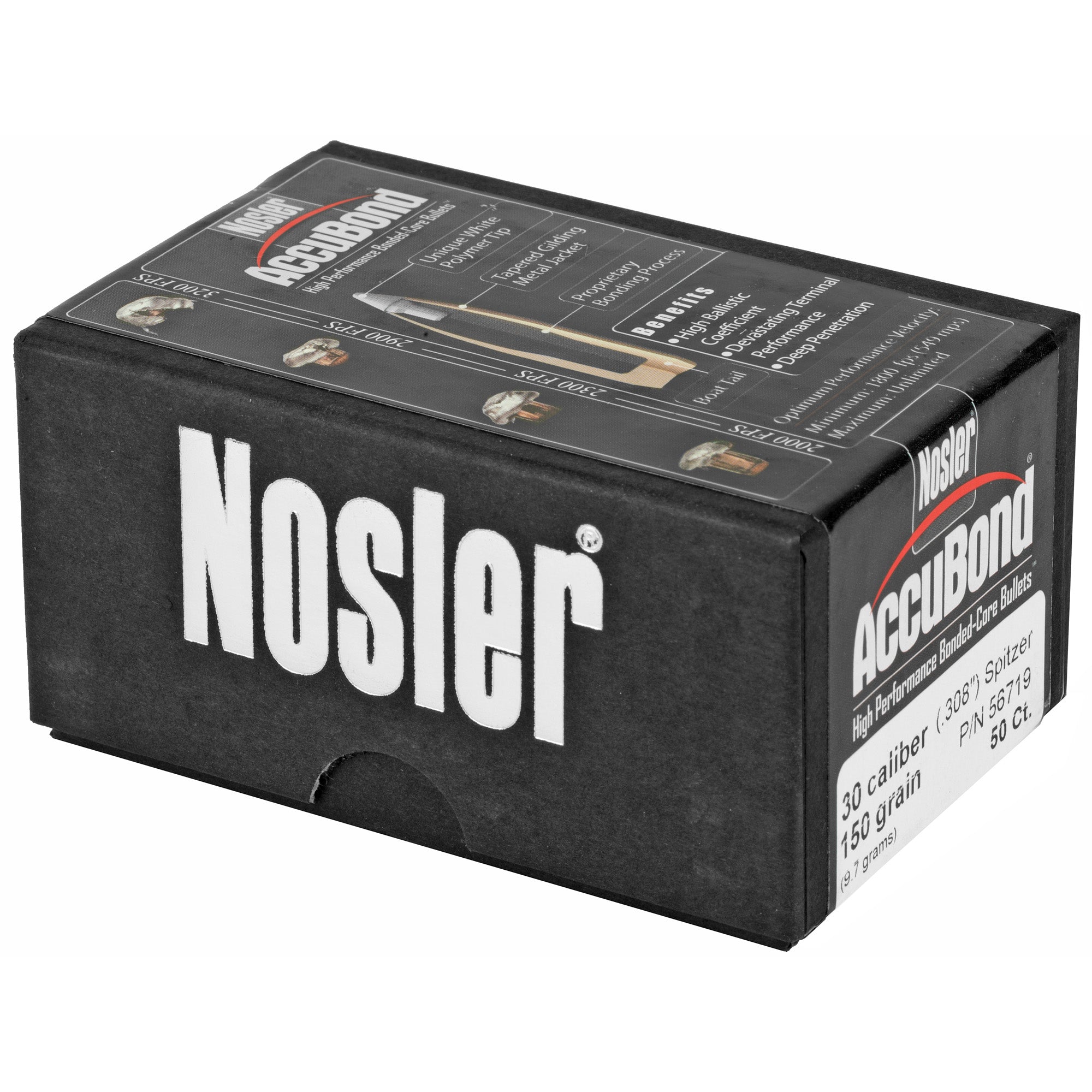 Nosler AccuBond 30 Caliber 150 Grain Bonded Boat Tail Bullets (50 Count)