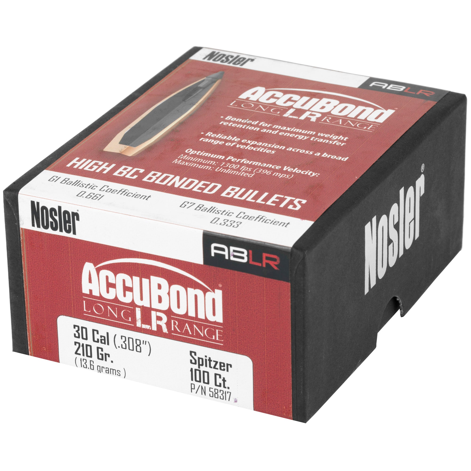 Nosler AccuBond Long Range 30 Caliber, 210 Grain, Copper/Alloy/Lead Bullet - 100 Rounds