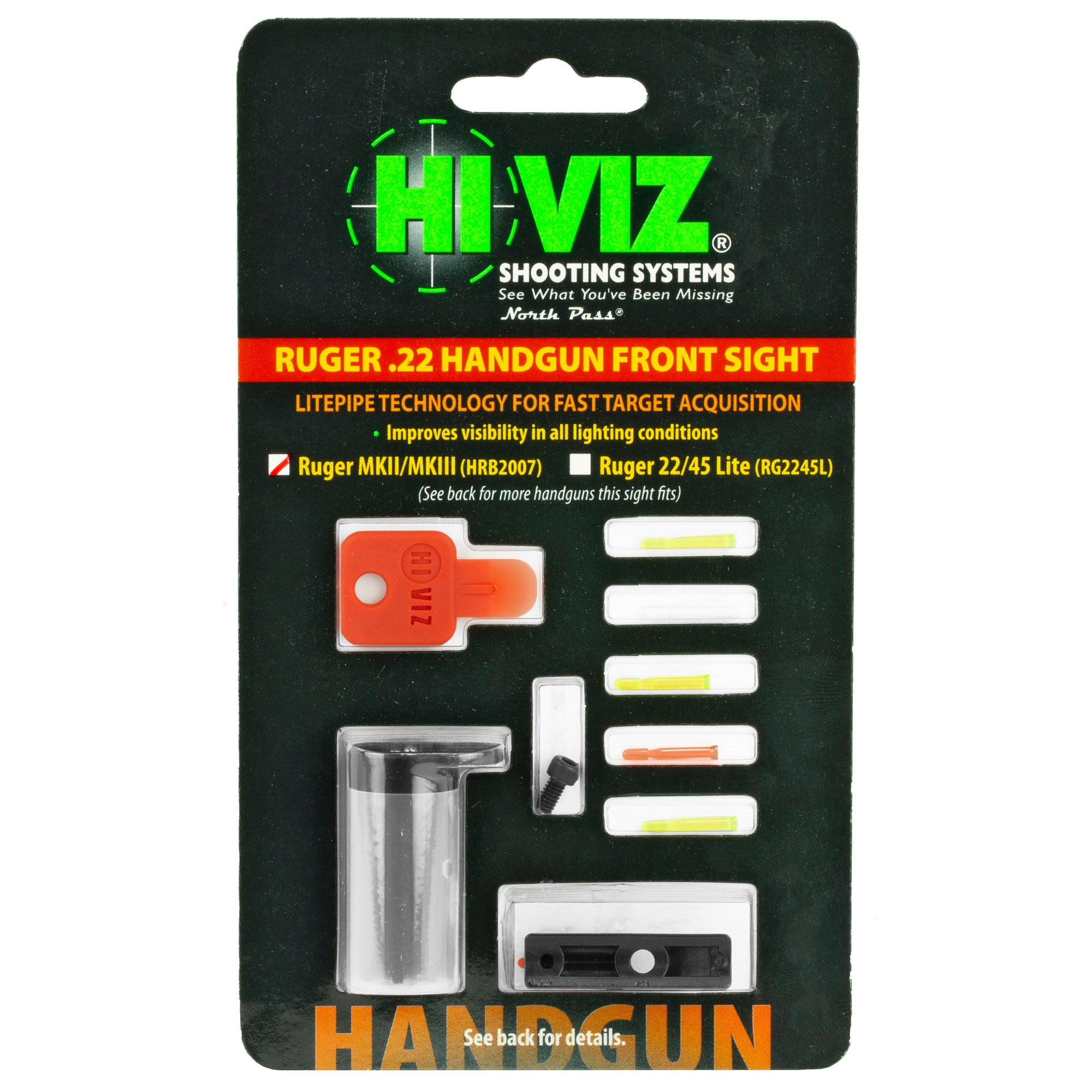 Hi-Viz Interchangeable Front Sight for Ruger Mark I-IV and More - Green, Red, White