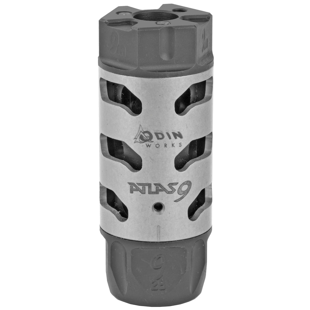 Odin Works 9mm Atlas Compensator (Part Number MB-ATLAS-9-28) – Silver, 1/2-28 Thread
