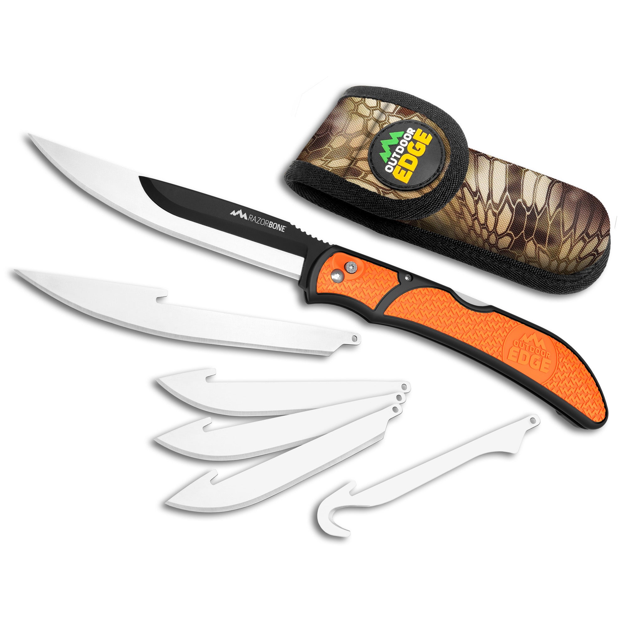 Outdoor Edge RazorBone RBB-20C Folding Knife Multi-Blade Set with 3 Blades, 10.8-Inch, Orange Handle