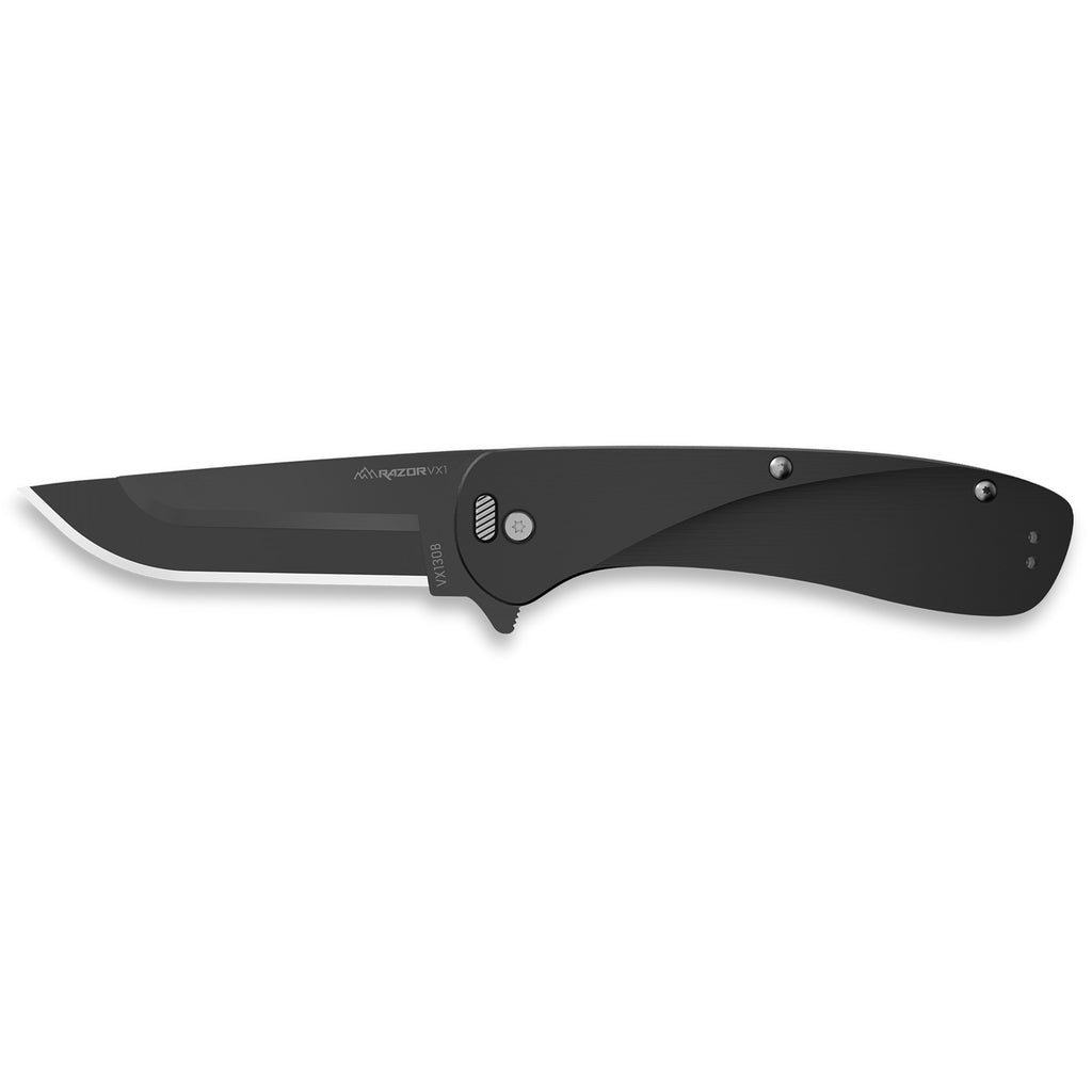 Outdoor Edge Razor VX1 3-Inch Folding Knife with Black Aluminum Scales and Reversible Stainless Steel Clip