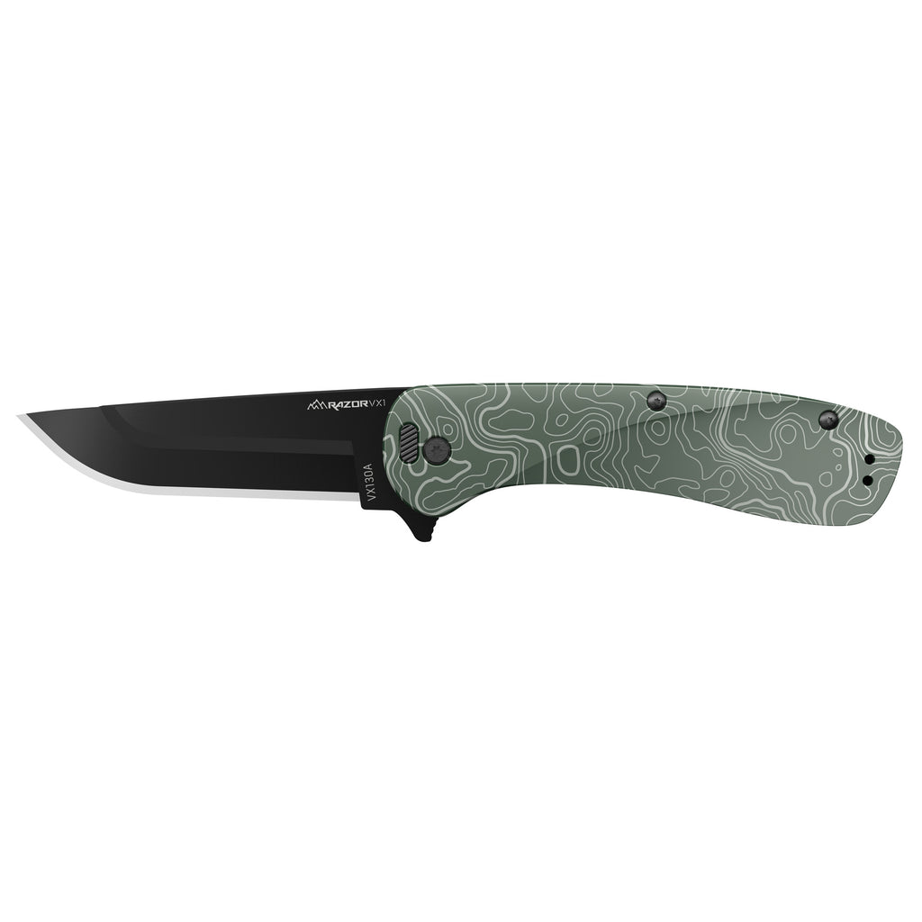 Outdoor Edge Razor VX1 Spring Assist Folding Knife with 3-Inch Plain Edge Blade and Green Handle