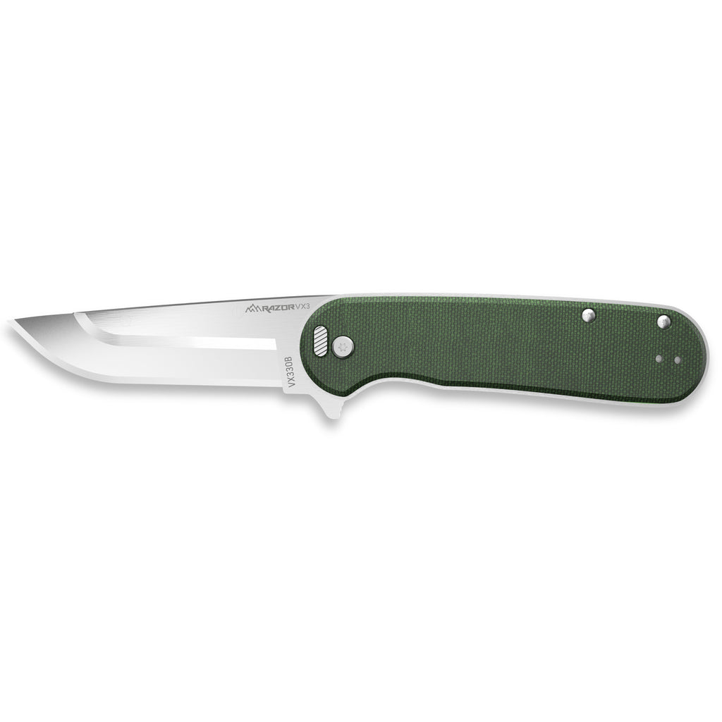 Outdoor Edge Razor VX3 Folding Knife with 3-Inch Plain Edge Blade and Micarta Scales - Green