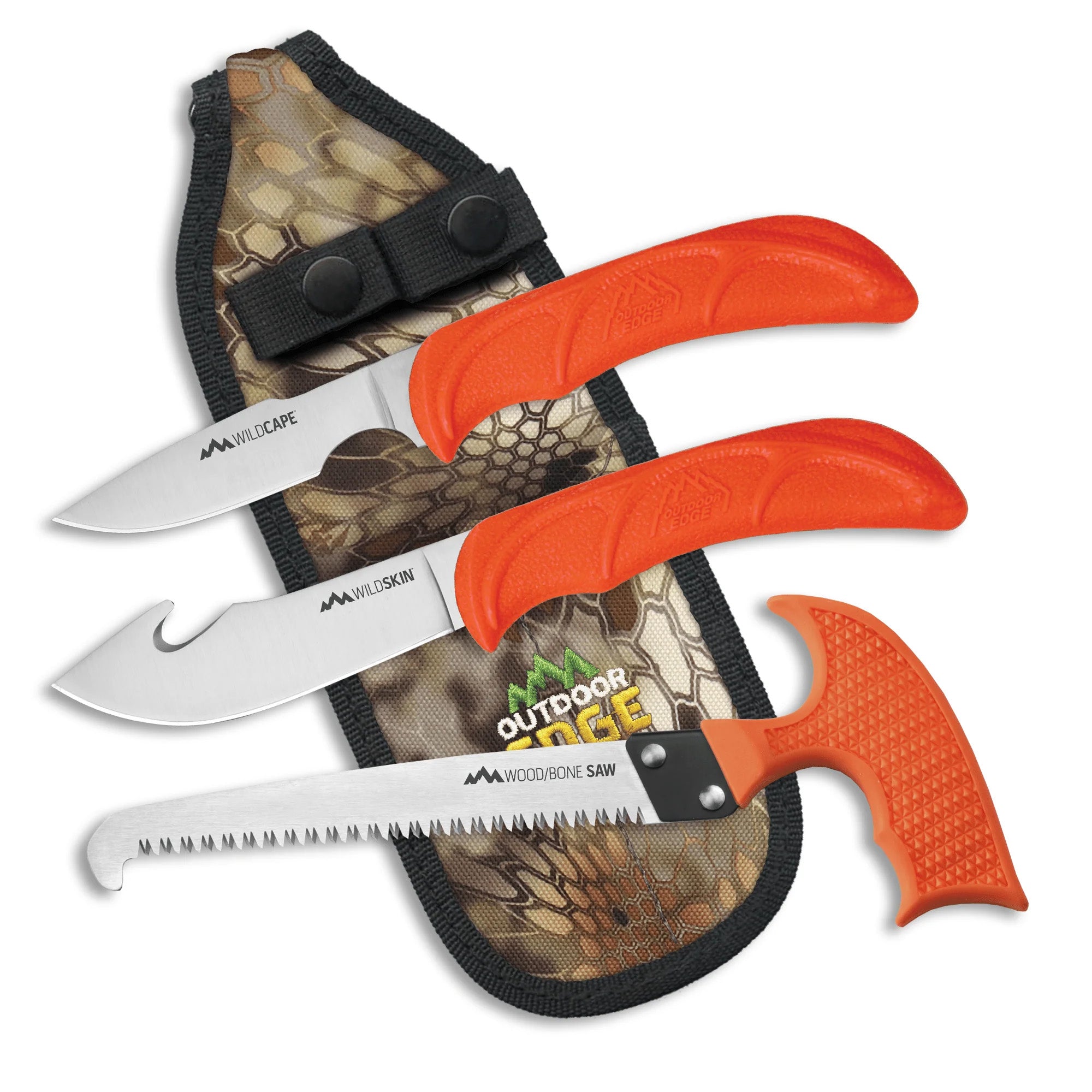 Outdoor Edge Wild Guide Hunting Knife Set with Sheath – 8.5-inch, Plain Edge, Orange Handle