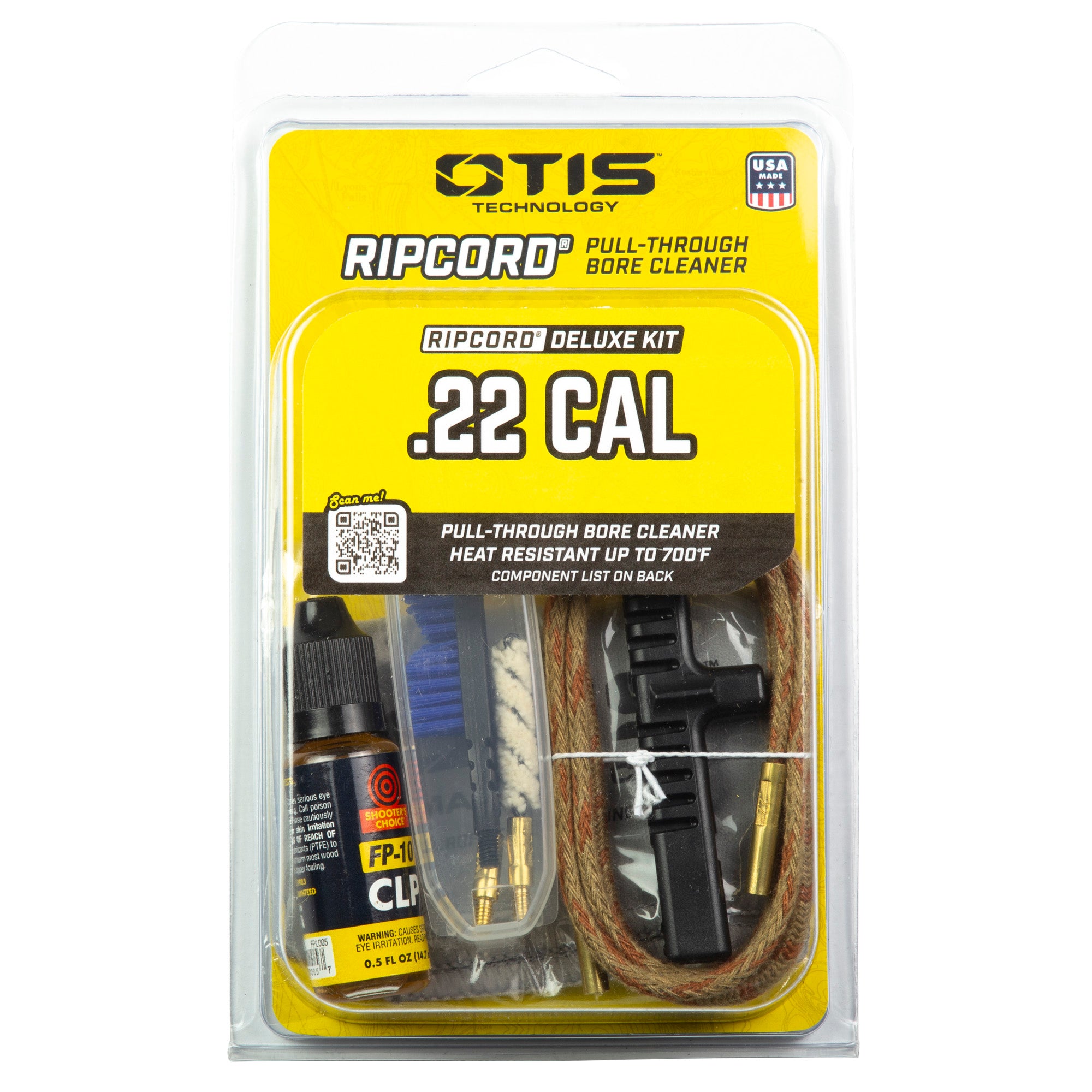 Otis Technology Ripcord Deluxe Kit for .22 Caliber Firearms with Bore Brush, Cotton Bore Mop, and FP-10 Elite CLP Lubricant