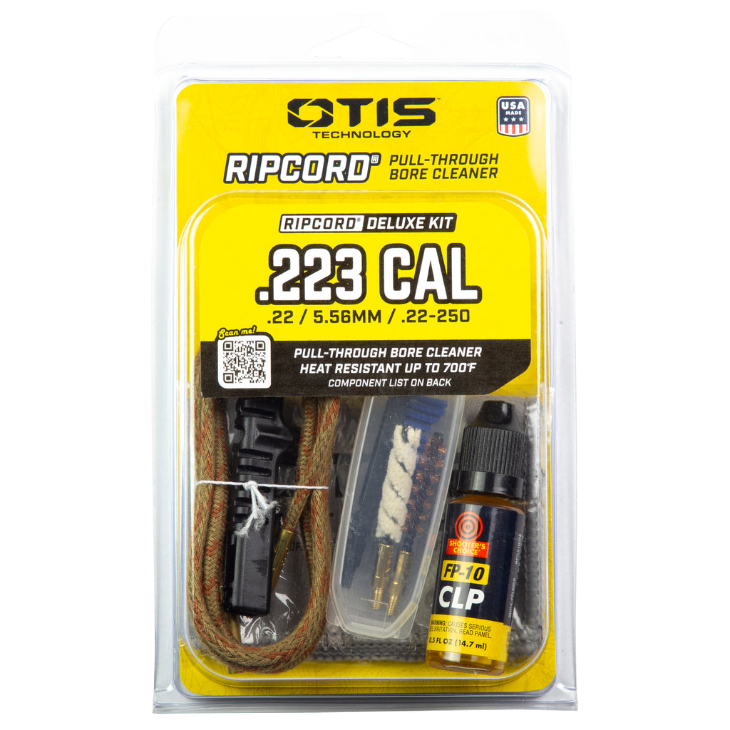 Otis Technology Ripcord Deluxe Kit for .223/5.56 with Bore Brush, Cotton Bore Mop, FP-10 Elite CLP, and T-Handle