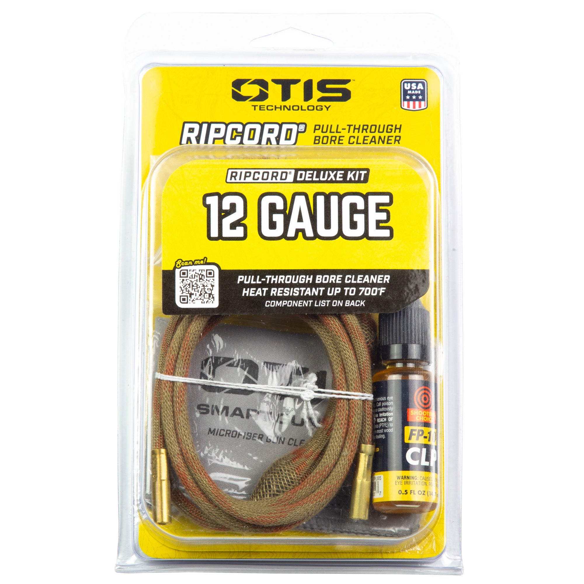 Otis Technology Ripcord Deluxe 12 Gauge Cleaning Kit with Bore Brush, Cotton Mop, and FP-10 Lubricant