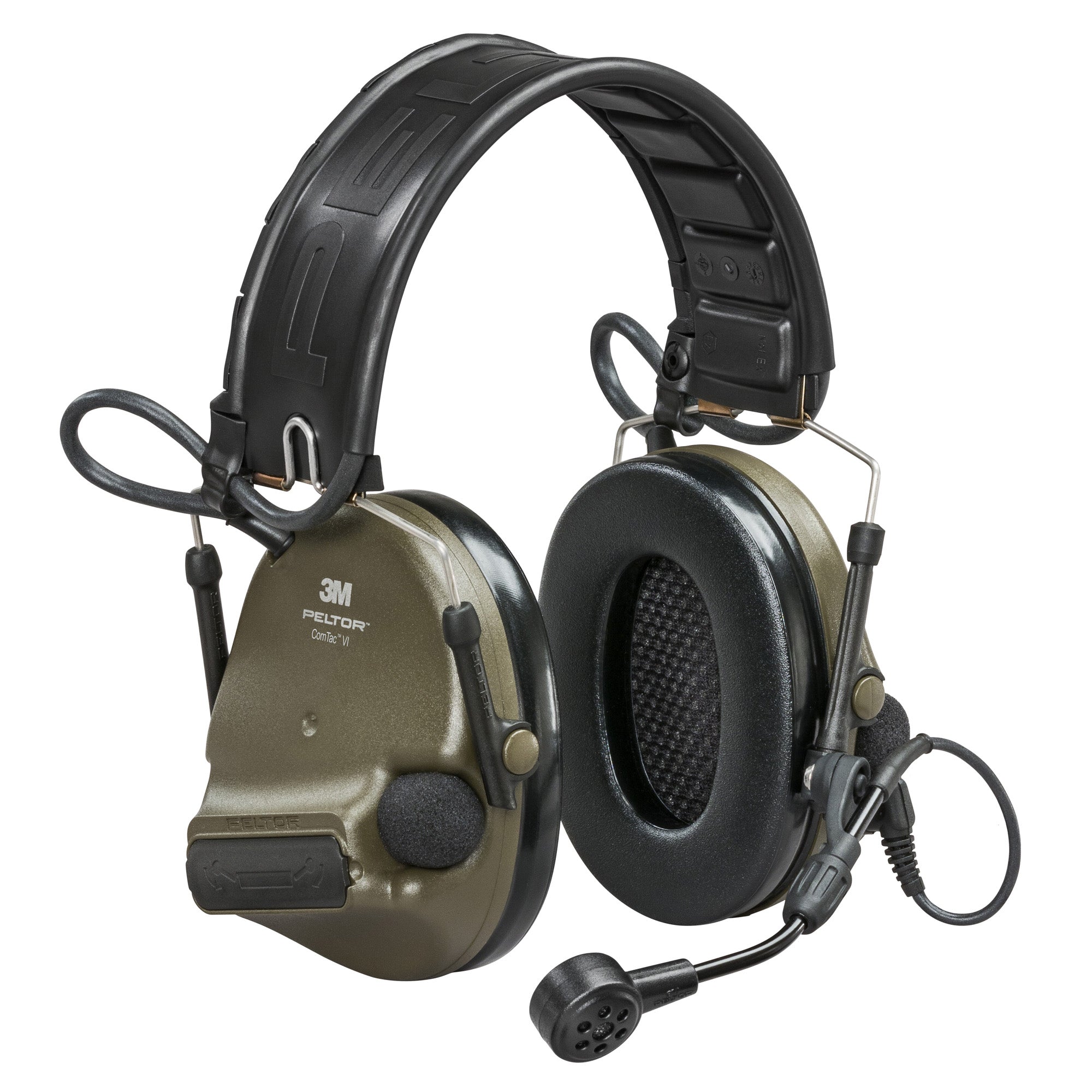 3M Peltor ComTac VI Defender OD Green Electronic Earmuff with Noise-Canceling Microphones
