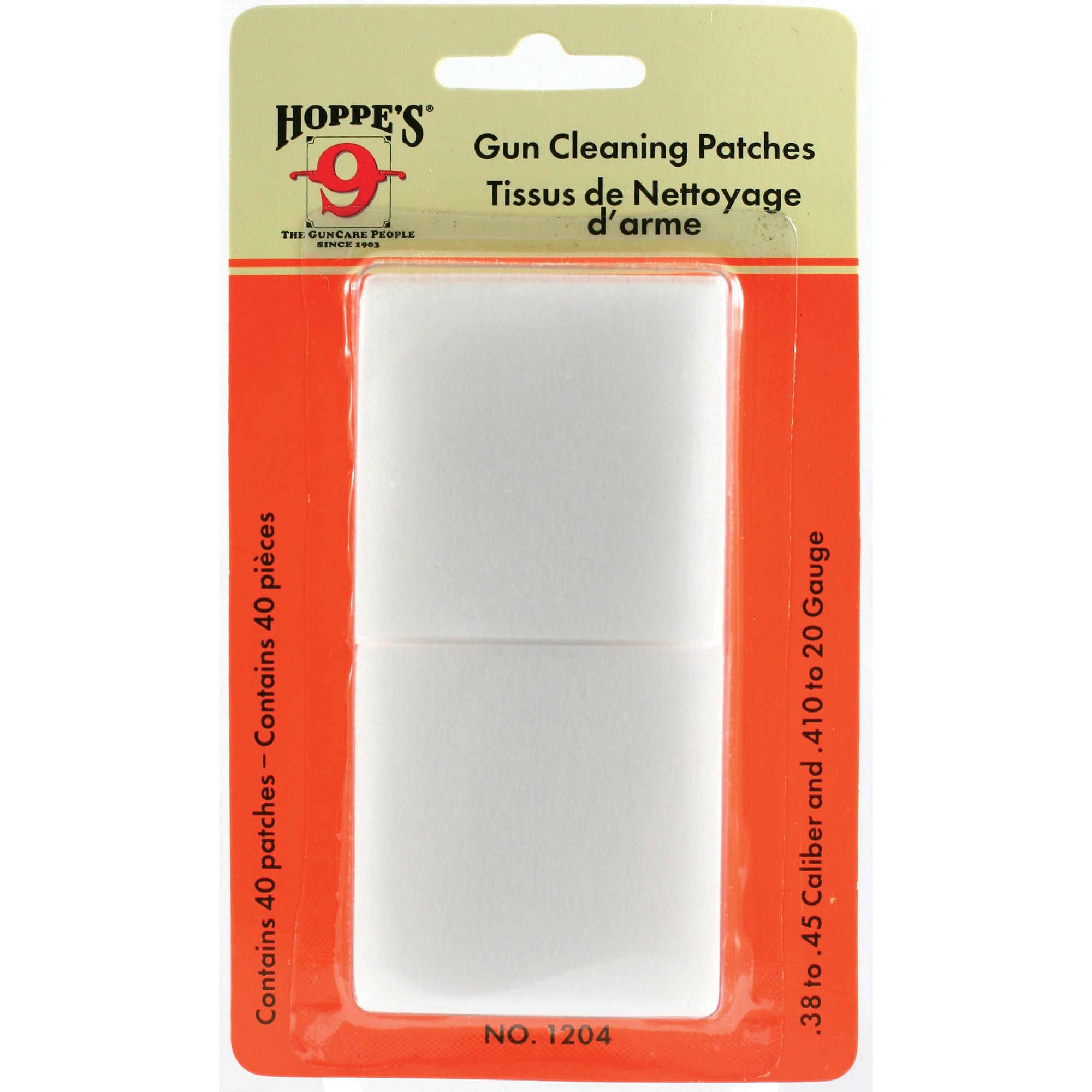 Hoppe's Cotton Gun Cleaning Patches 38-45 Caliber, 40-Pack
