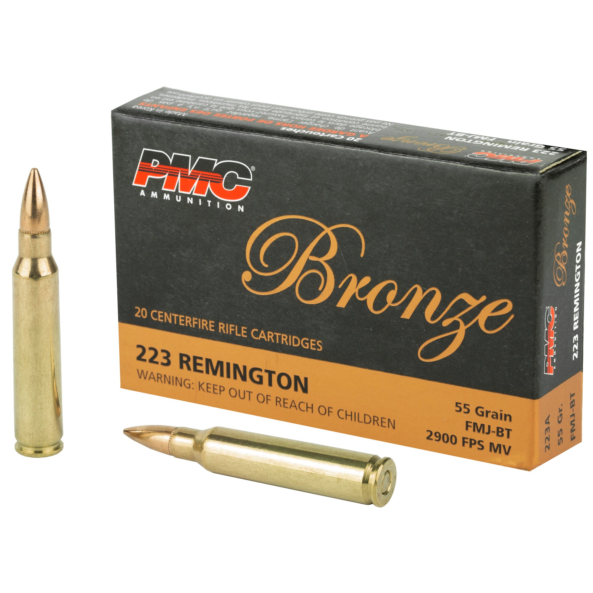 PMC Ammunition Bronze .223 Remington 55 Grain Full Metal Jacket, 20 Rounds per Box