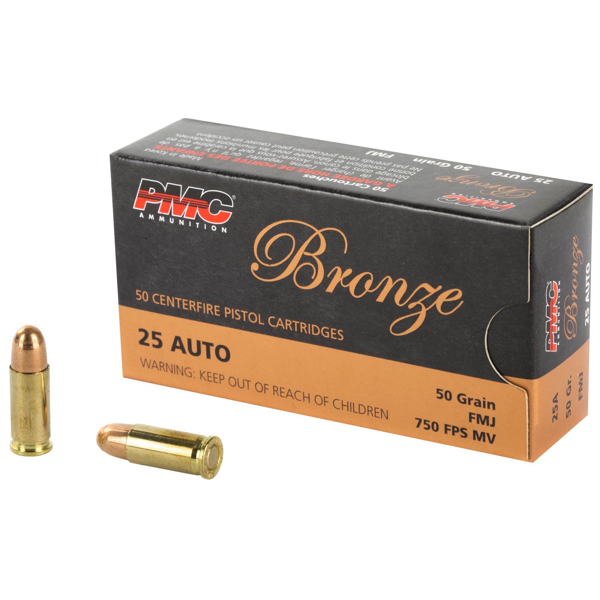 PMC Ammunition Bronze 25 ACP Full Metal Jacket 50 Grain – 50 Rounds Per Box