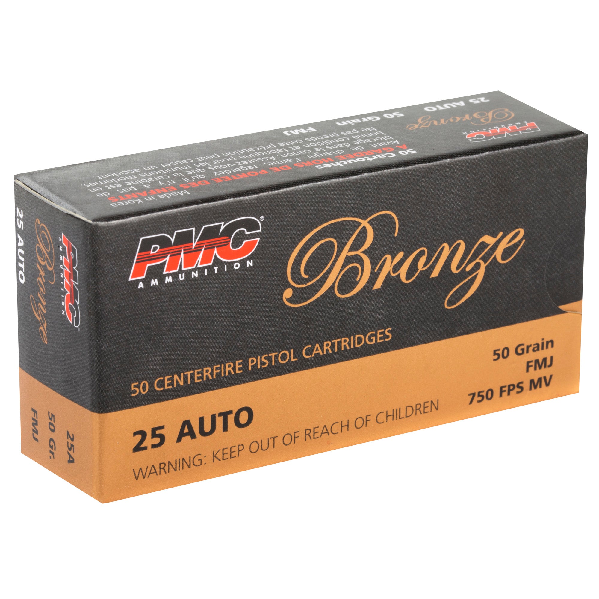 PMC Ammunition Bronze 25 ACP Full Metal Jacket 50 Grain – 50 Rounds Per Box
