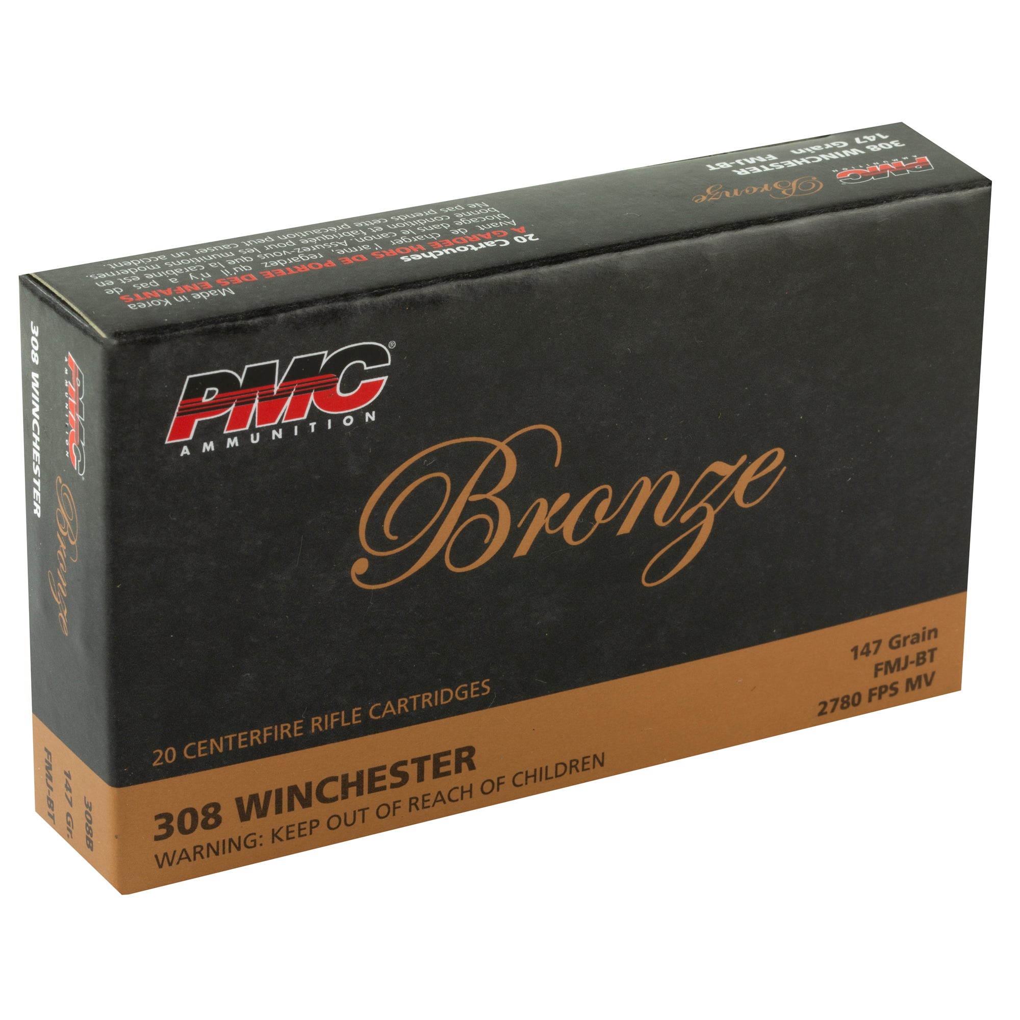 PMC Ammunition Bronze 308 Winchester 147-Grain Full Metal Jacket - 20 Rounds per Box, 500 Rounds per Case