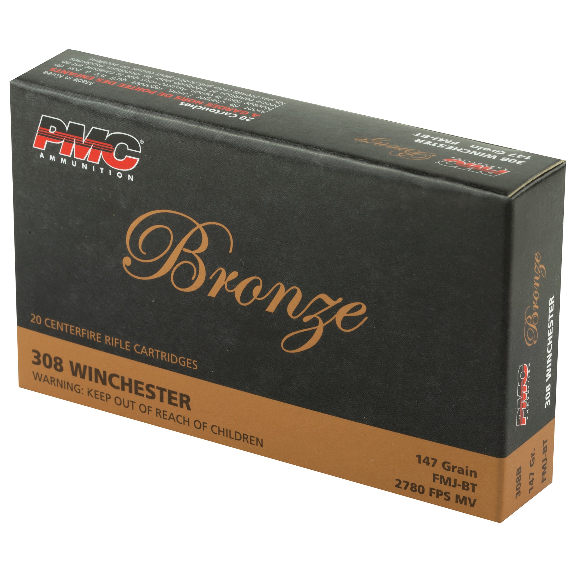 PMC Ammunition Bronze 308 Winchester 147-Grain Full Metal Jacket - 20 Rounds per Box, 500 Rounds per Case
