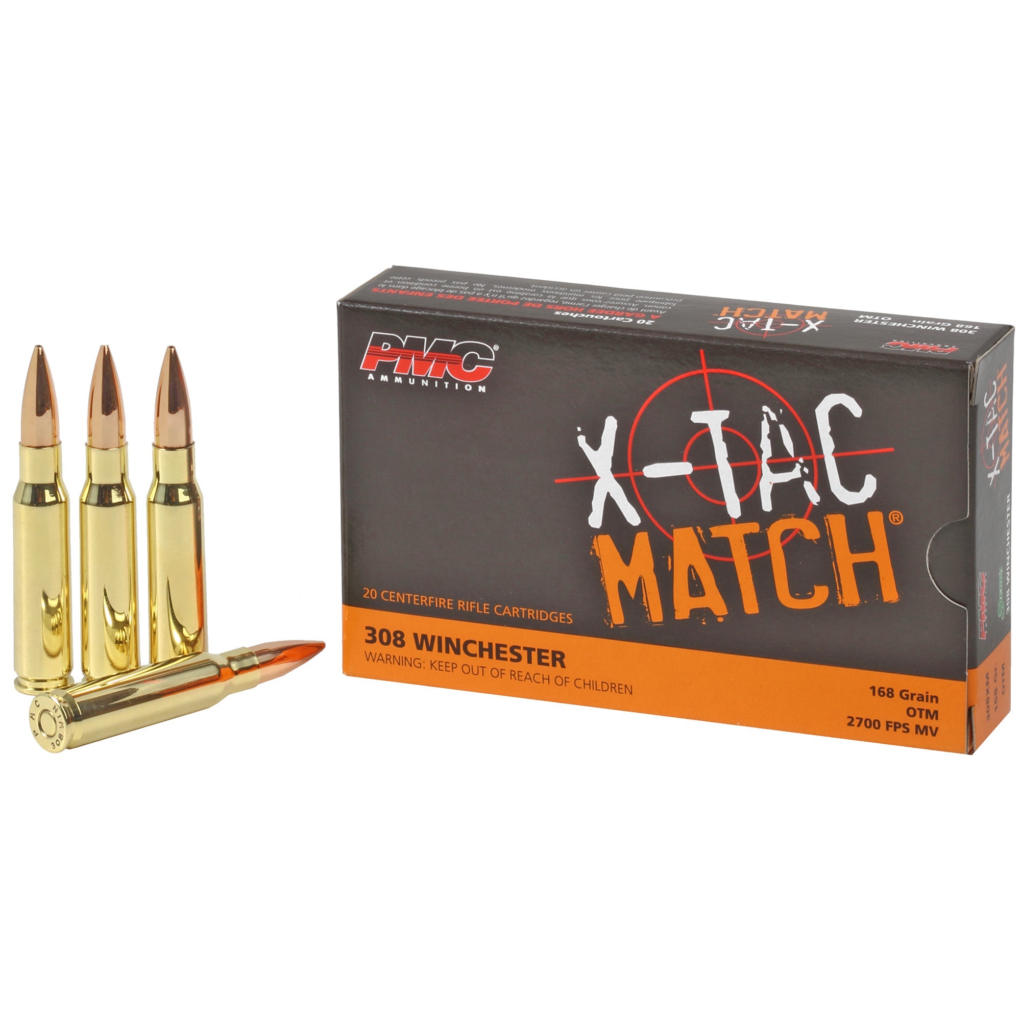 PMC Ammunition XTAC Match 308 Winchester 168-Grain Open Tip Match Bullet, Box of 20