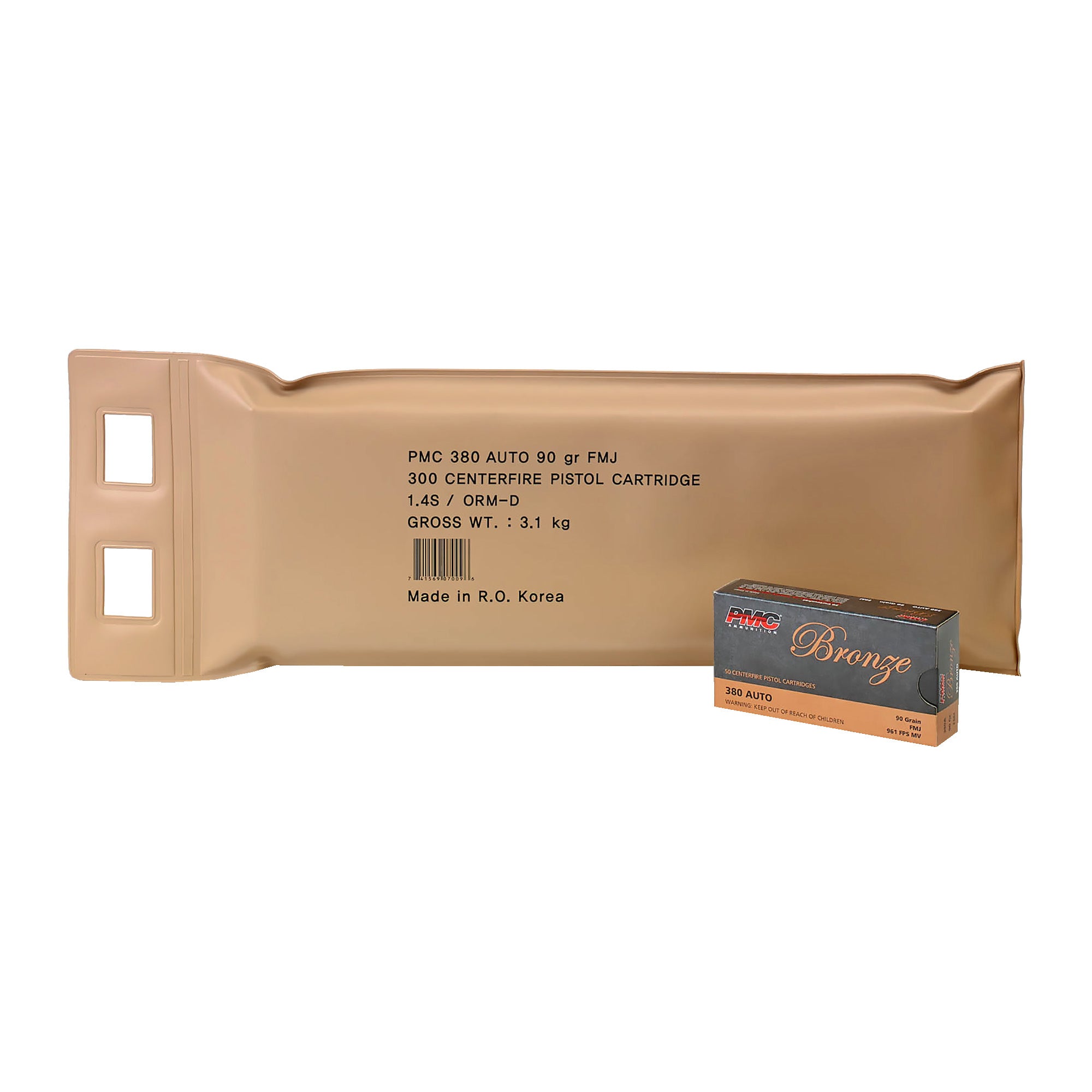 PMC Ammunition Bronze 380 ACP 90-Grain Full Metal Jacket (300 Rounds per Box)