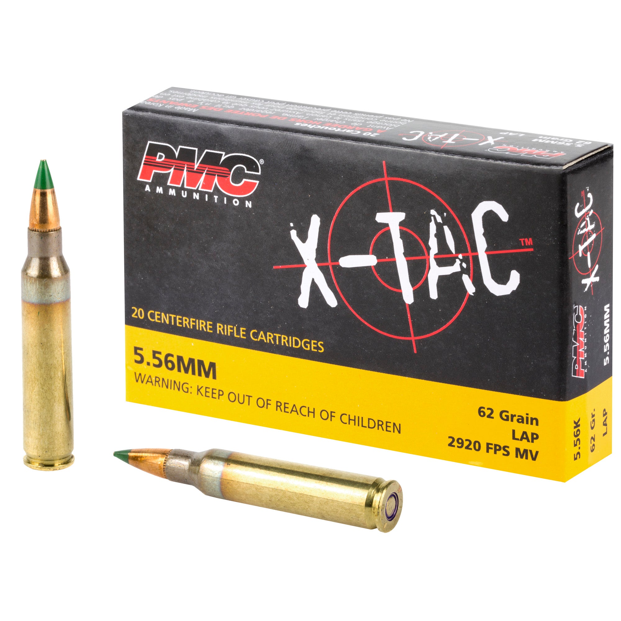 PMC Ammunition XTAC 5.56 NATO 62 Grain Green Tip (GT-LAP) – 20 Rounds per Box, 1000 Rounds per Case