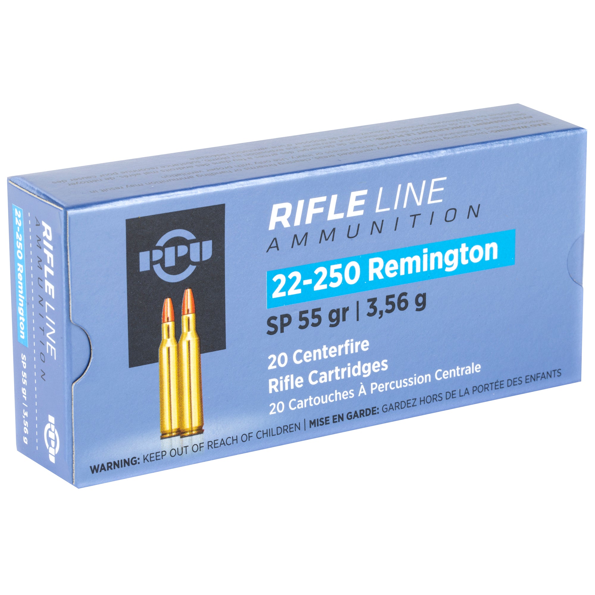 Prvi Partizan PPU 22-250 Remington Soft Point Rifle Ammunition - 55 Grain, Box of 20