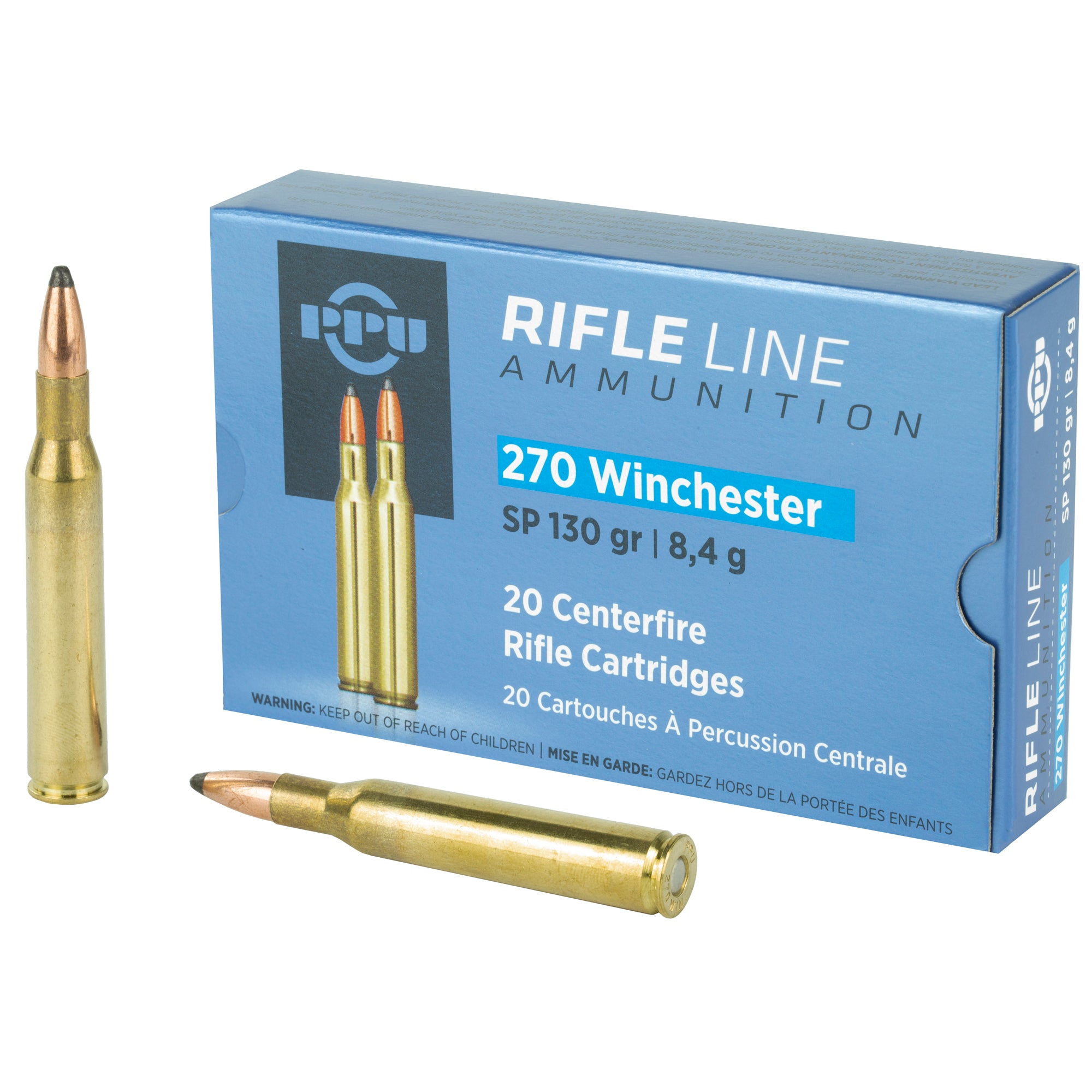 Prvi Partizan PPU 270 Winchester Soft Point Ammunition, 130 Grain, 20 Rounds per Box