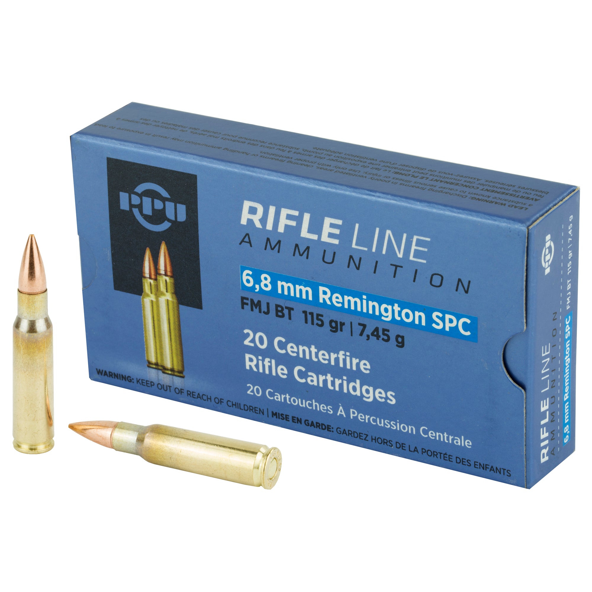 Prvi Partizan 6.8 SPC Full Metal Jacket Boat Tail Rifle Ammunition (PPU PP68F, 115 Grain, 20 Rounds per Box)