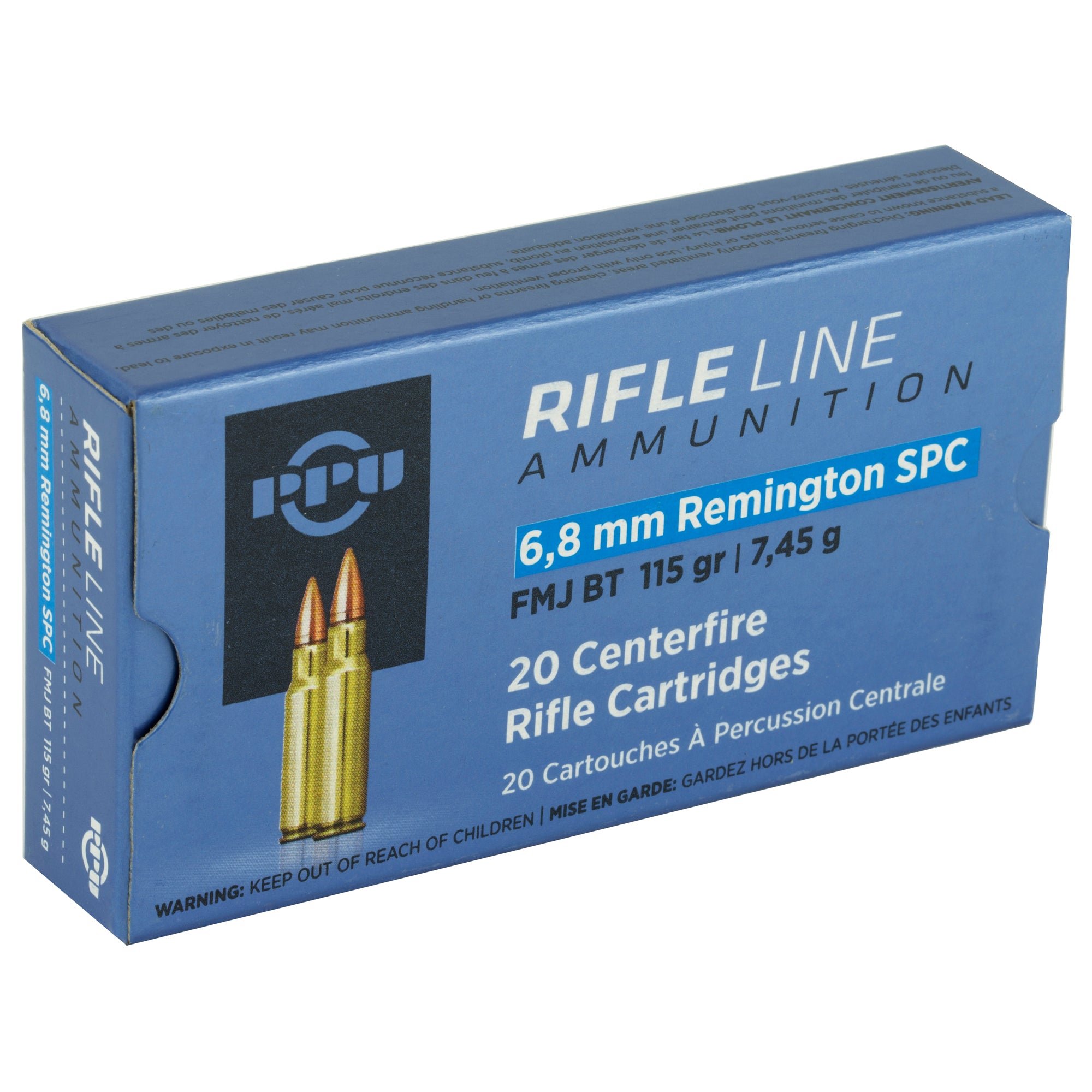 Prvi Partizan 6.8 SPC Full Metal Jacket Boat Tail Rifle Ammunition (PPU PP68F, 115 Grain, 20 Rounds per Box)